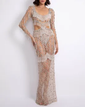 Fully Beaded Long Sleeve Gown (RUNWAY)