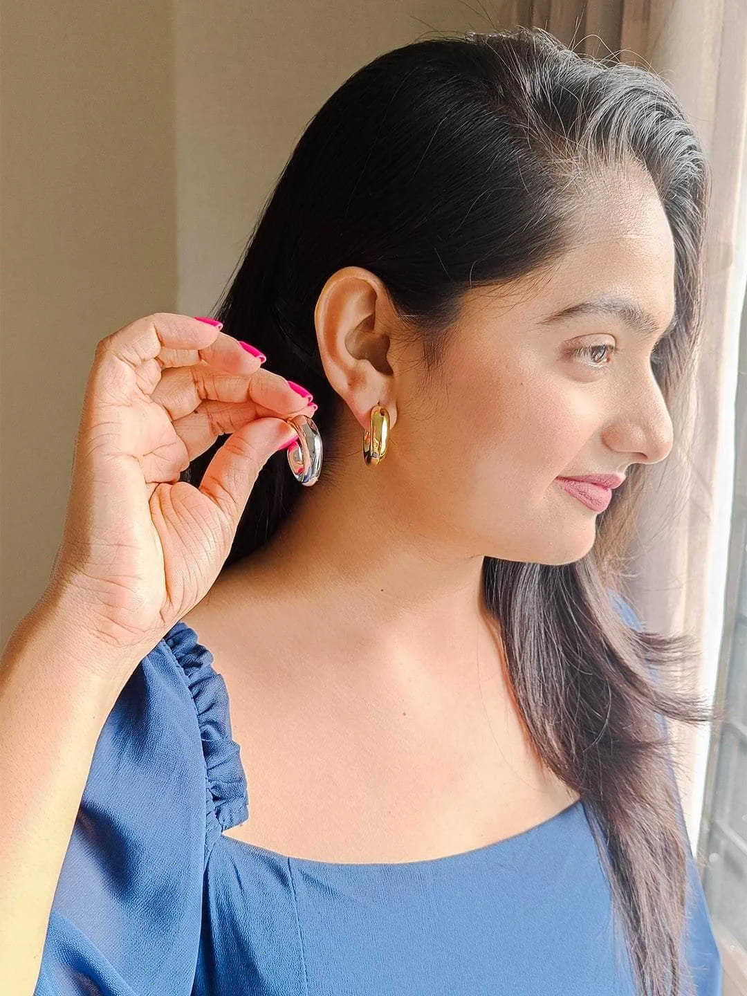 Geometric Hoop Earrings Silver