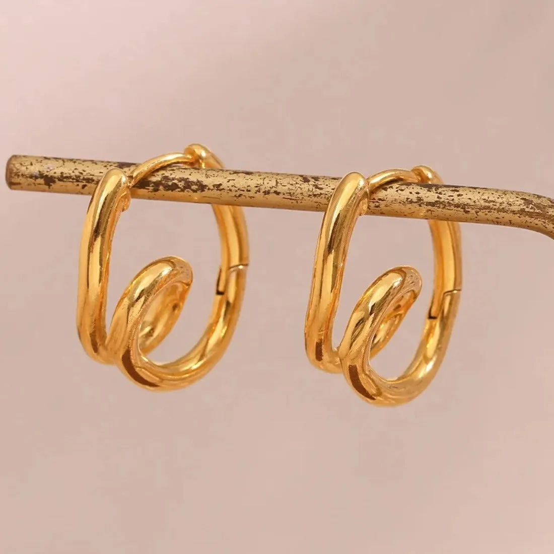 Geometric Swirl Wave Hoops Earrings