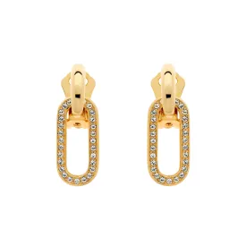 Gold & Crystal Oval Hoop Clip Earrings