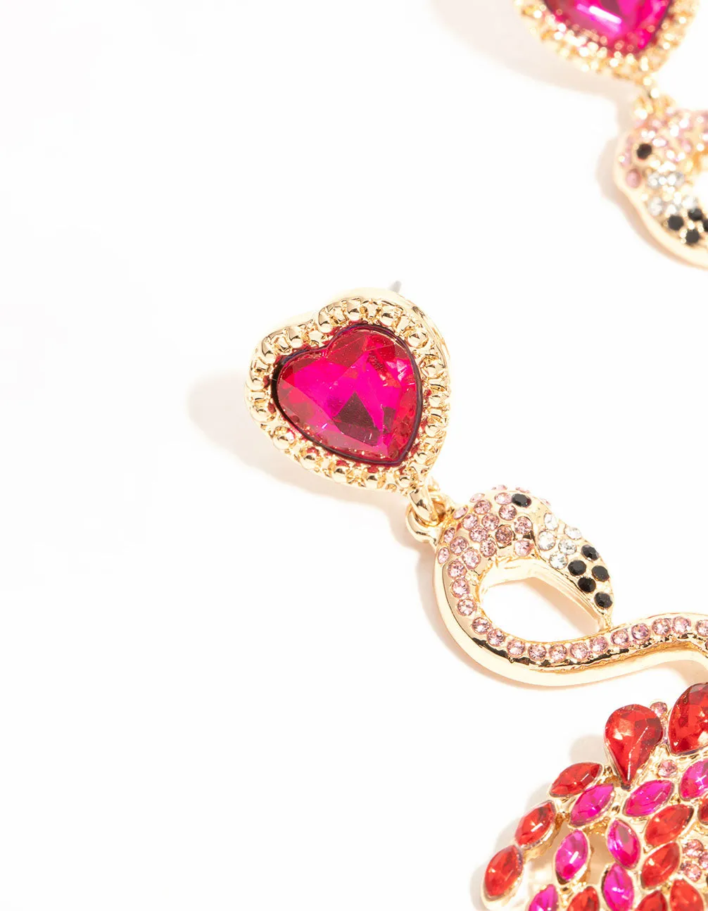 Gold Pink Diamante Flamingo Drop Earrings