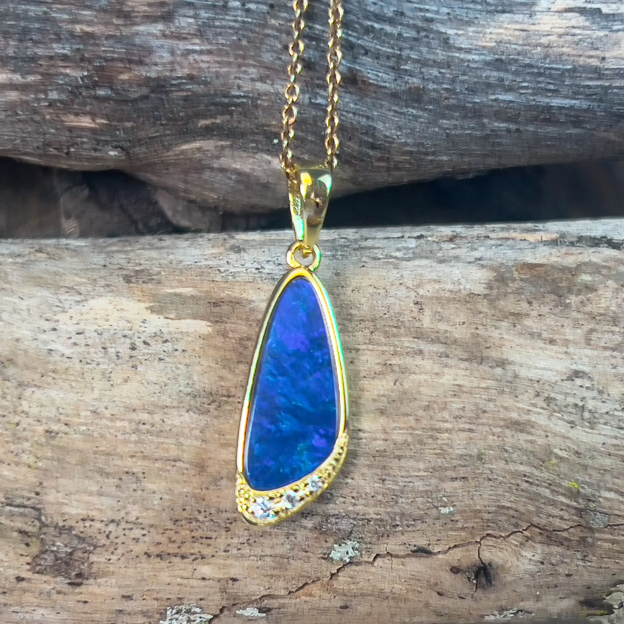 Gold plated silver Blue opal doublet pendant