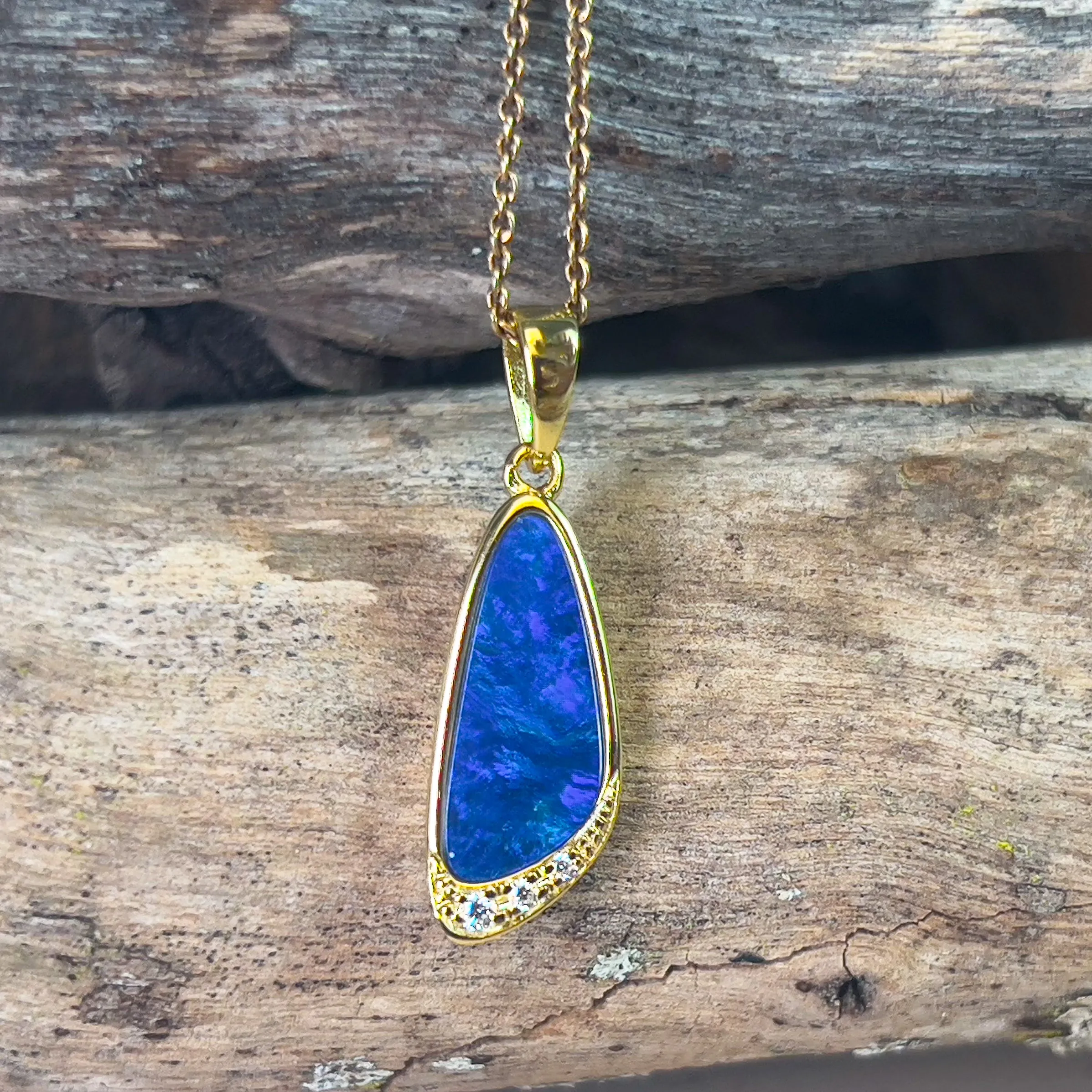 Gold plated silver Blue opal doublet pendant