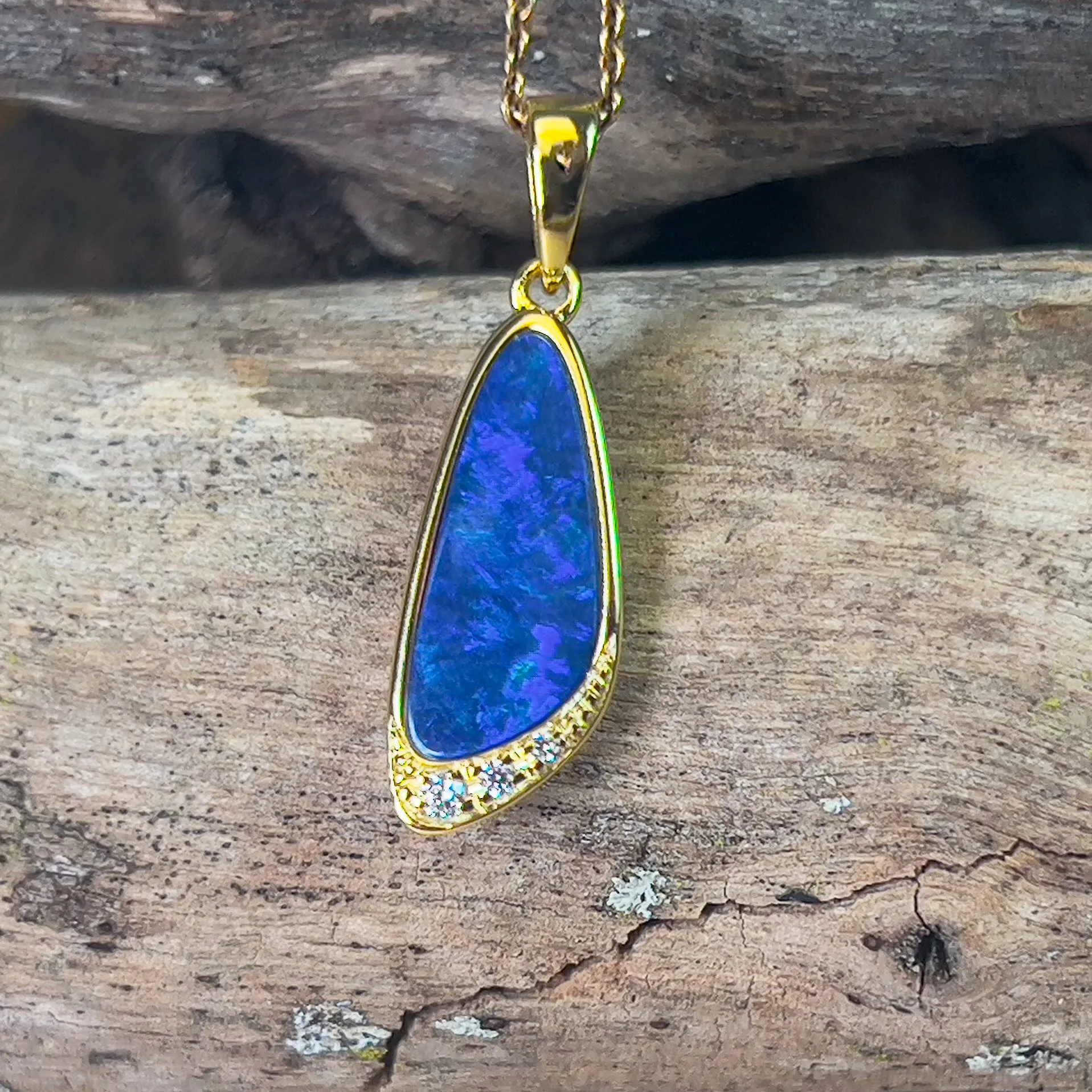 Gold plated silver Blue opal doublet pendant