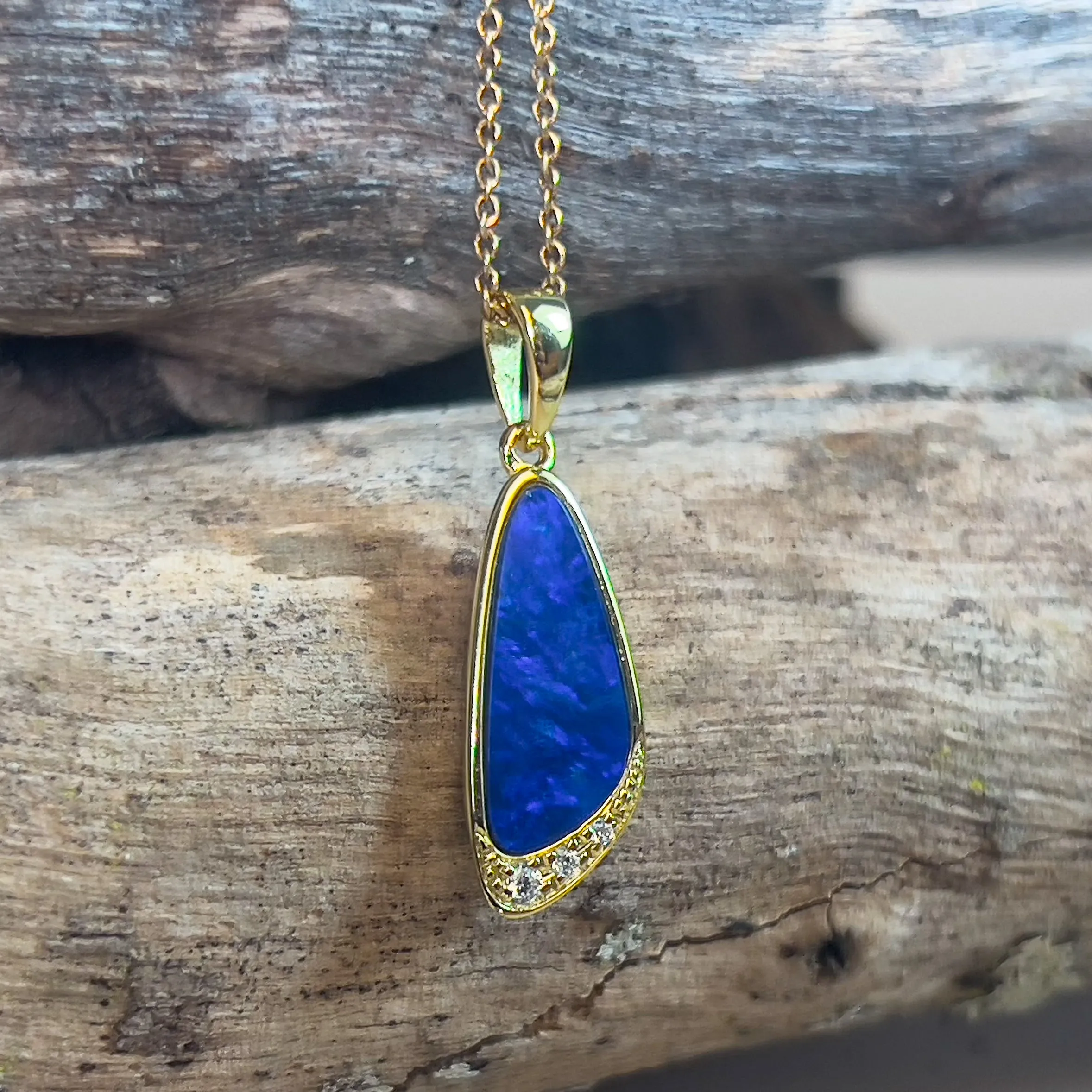 Gold plated silver Blue opal doublet pendant
