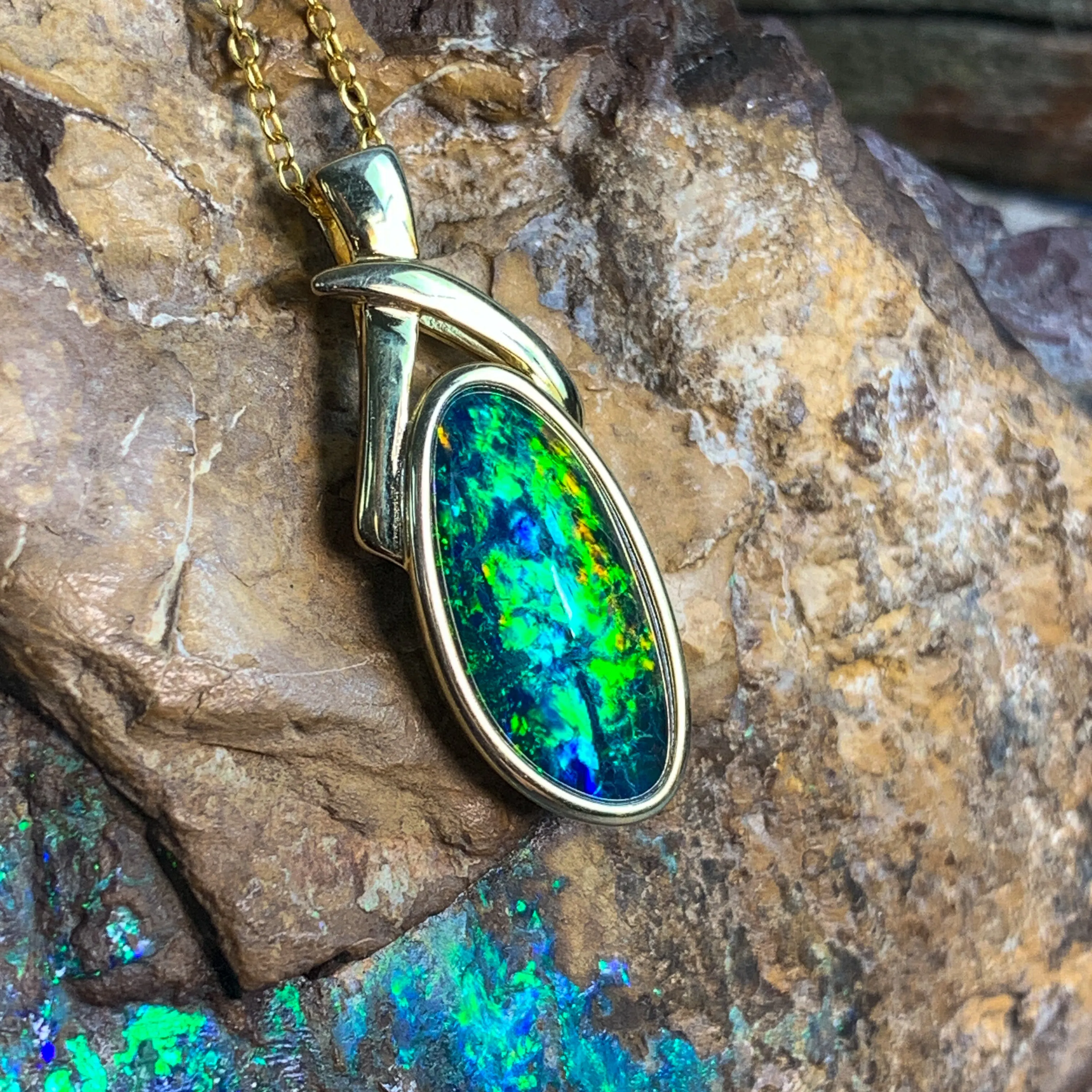 Gold Plated Silver Opal triplet 17x8mm pendant