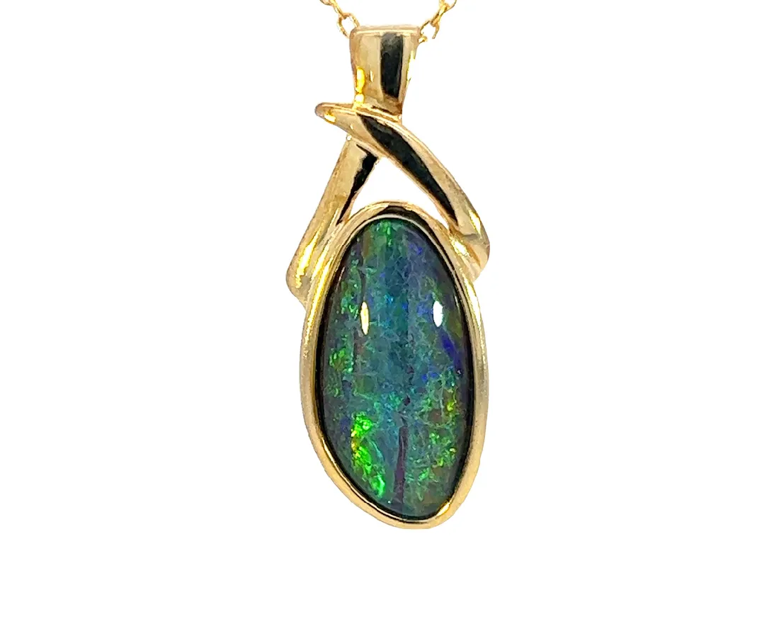 Gold Plated Silver Opal triplet 17x8mm pendant