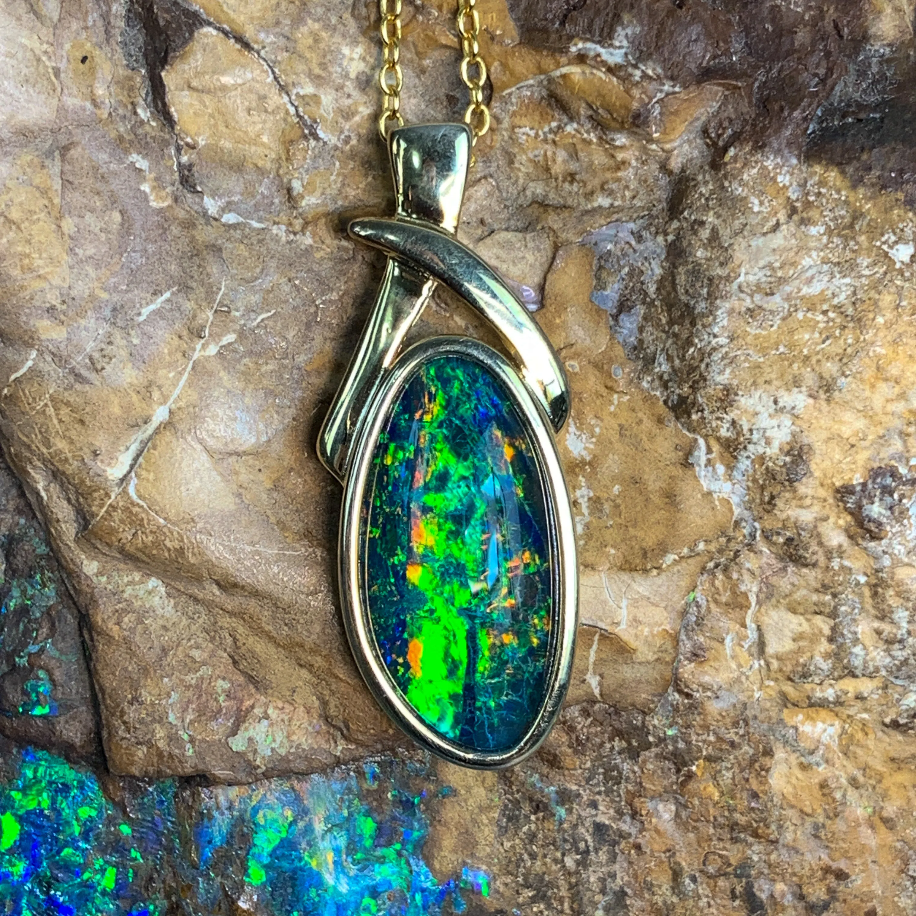 Gold Plated Silver Opal triplet 17x8mm pendant