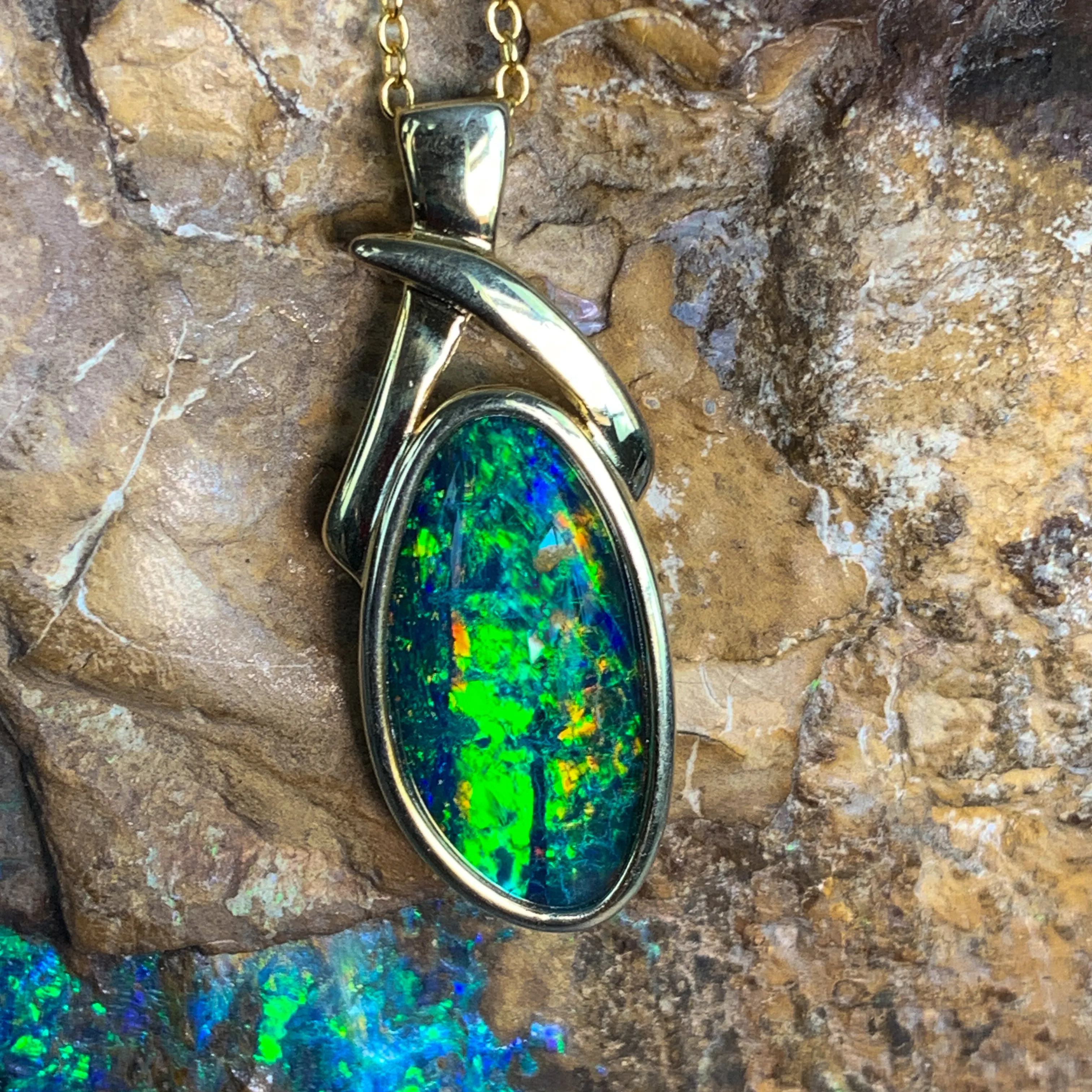 Gold Plated Silver Opal triplet 17x8mm pendant