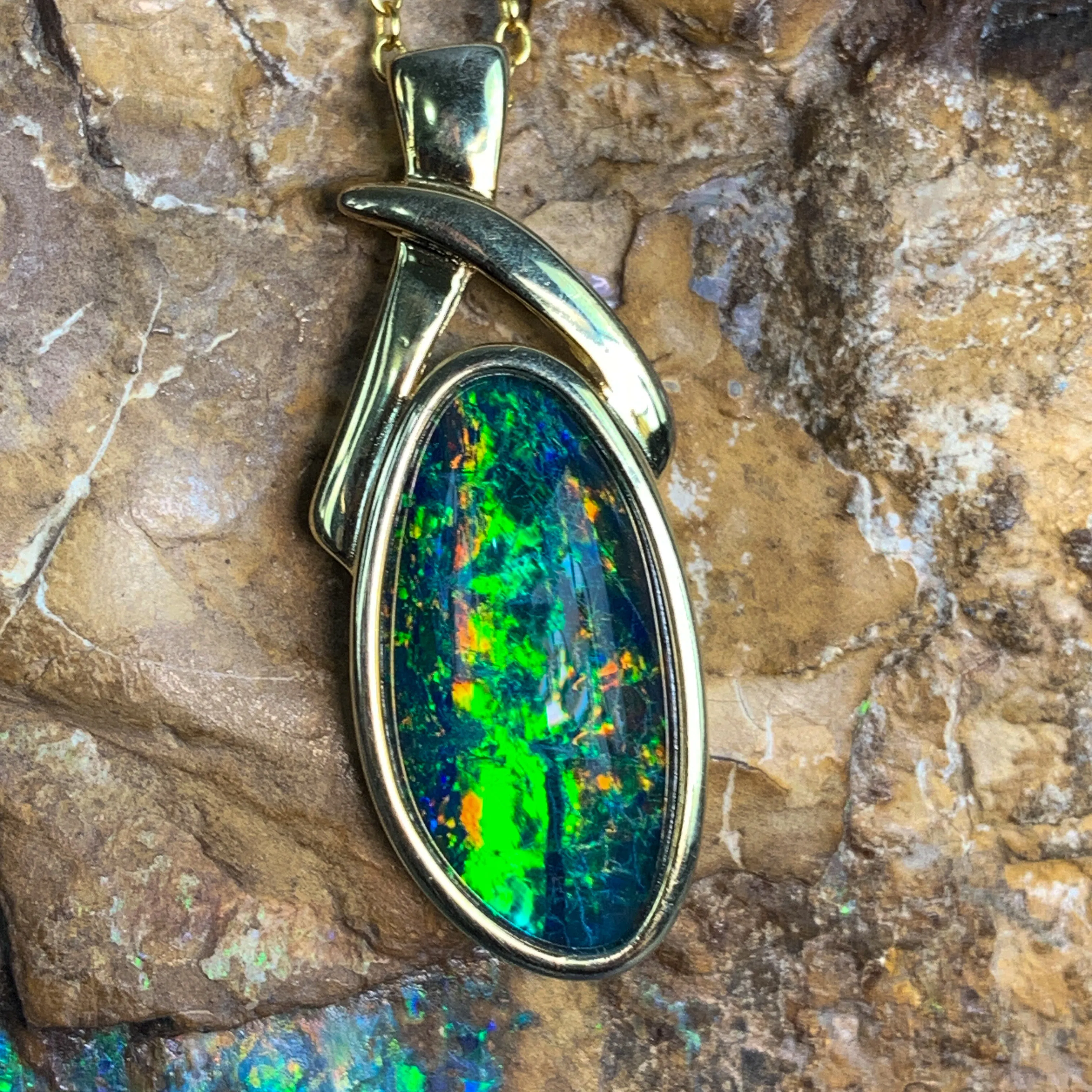 Gold Plated Silver Opal triplet 17x8mm pendant