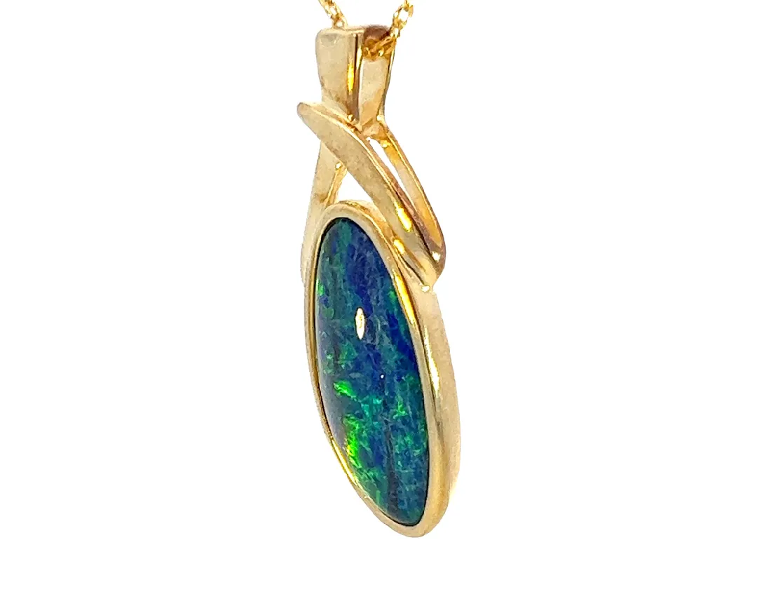 Gold Plated Silver Opal triplet 17x8mm pendant
