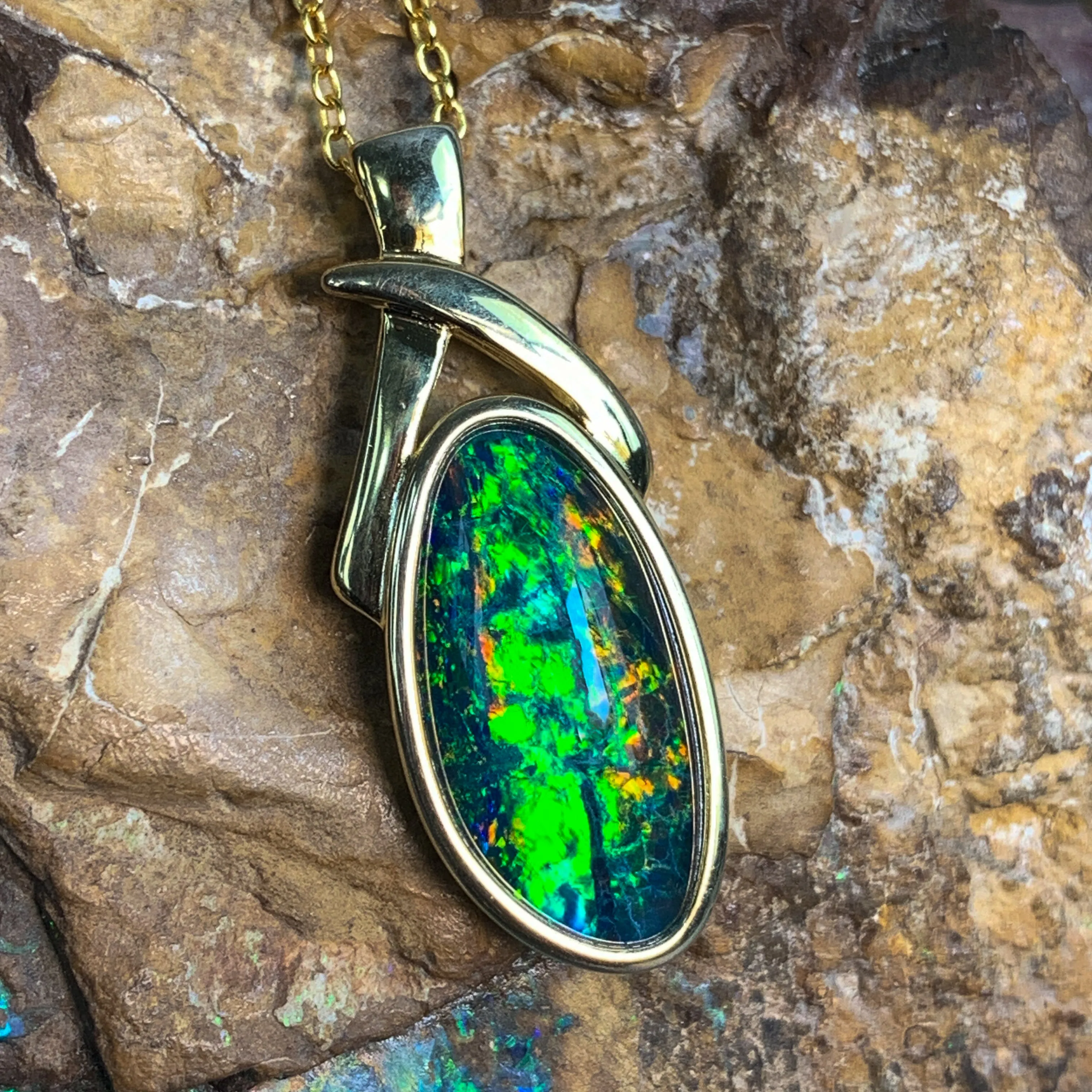 Gold Plated Silver Opal triplet 17x8mm pendant