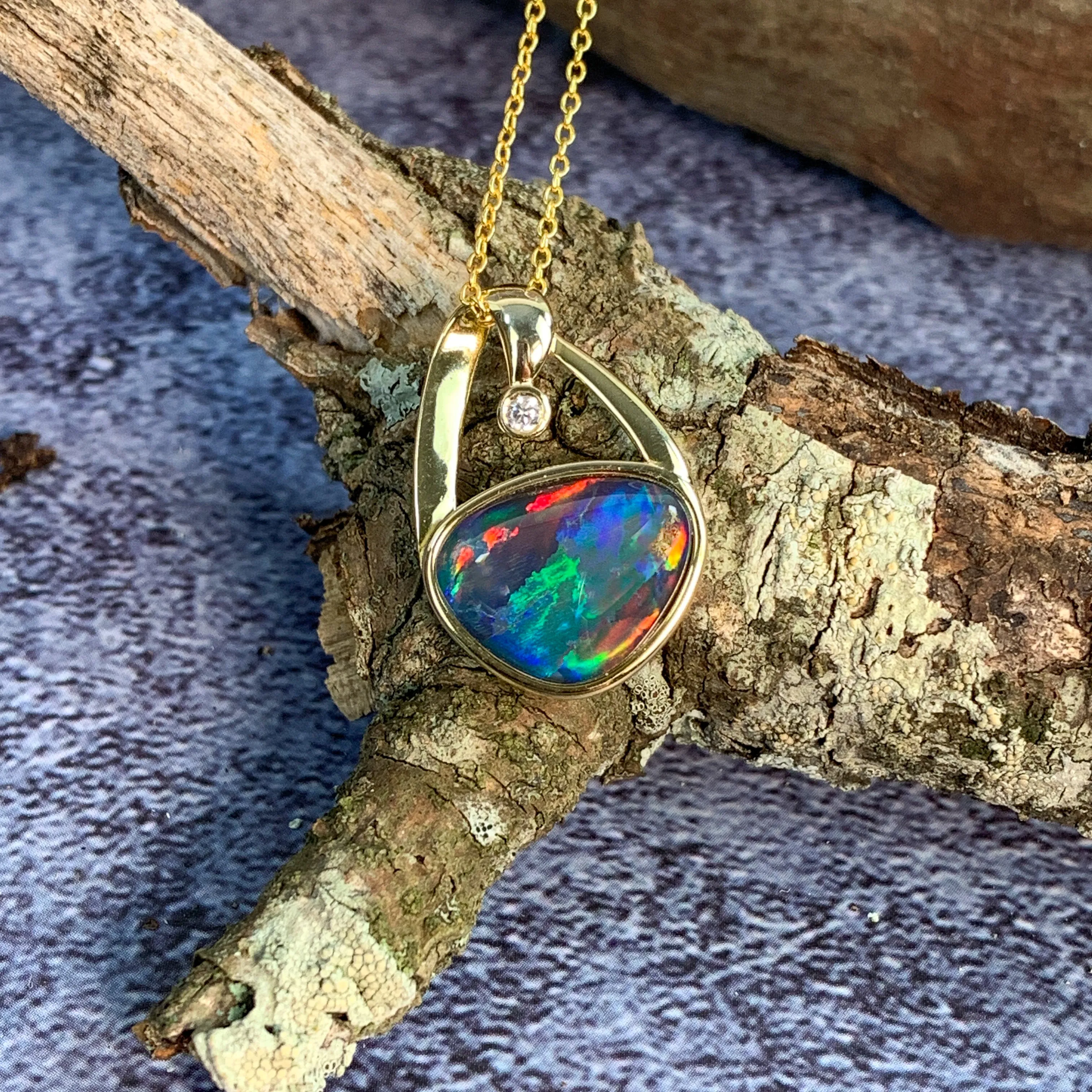 Gold plated silver Opal triplet freeform 11x14mm pendant