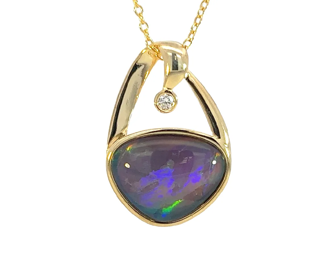 Gold plated silver Opal triplet freeform 11x14mm pendant