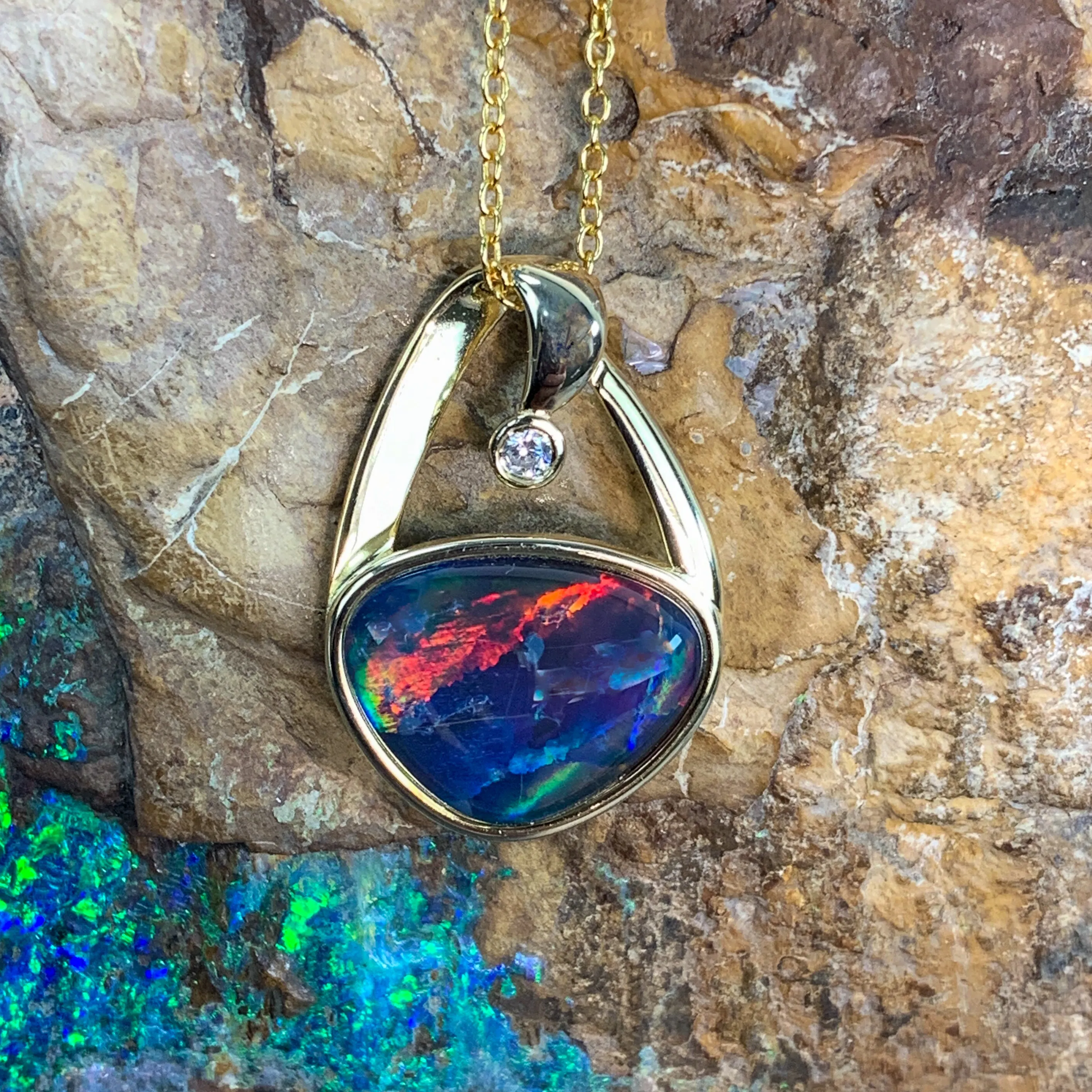 Gold plated silver Opal triplet freeform 11x14mm pendant