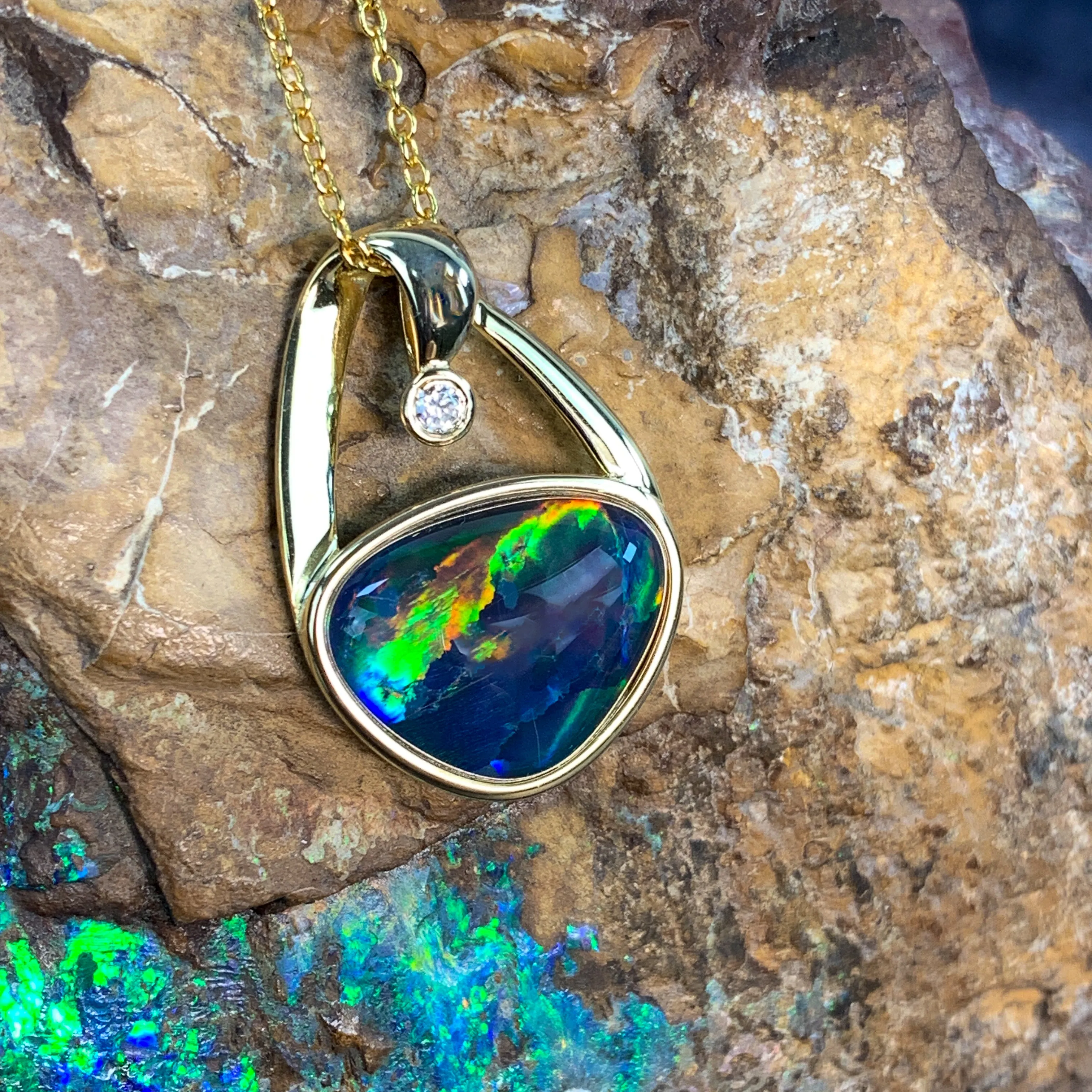 Gold plated silver Opal triplet freeform 11x14mm pendant