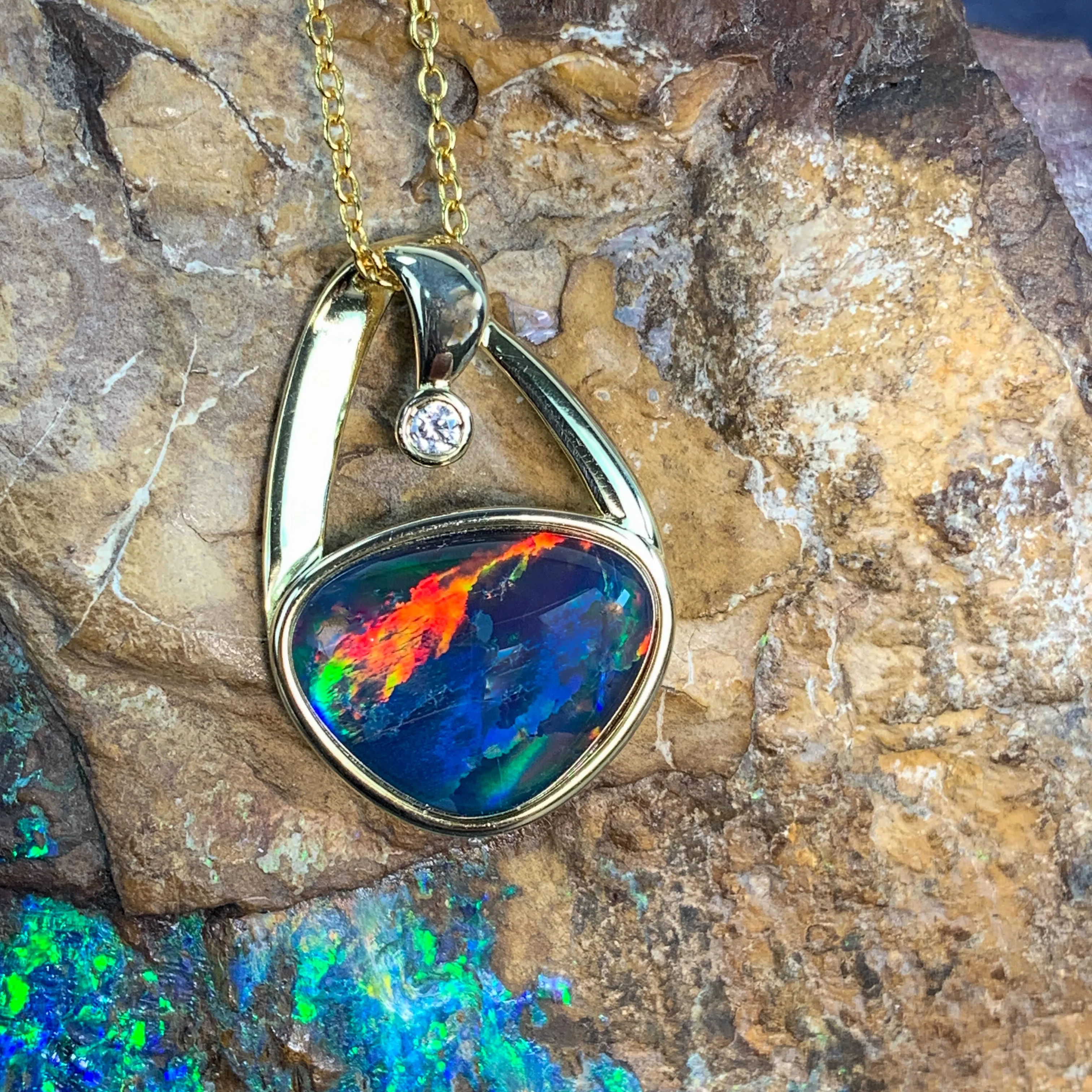 Gold plated silver Opal triplet freeform 11x14mm pendant