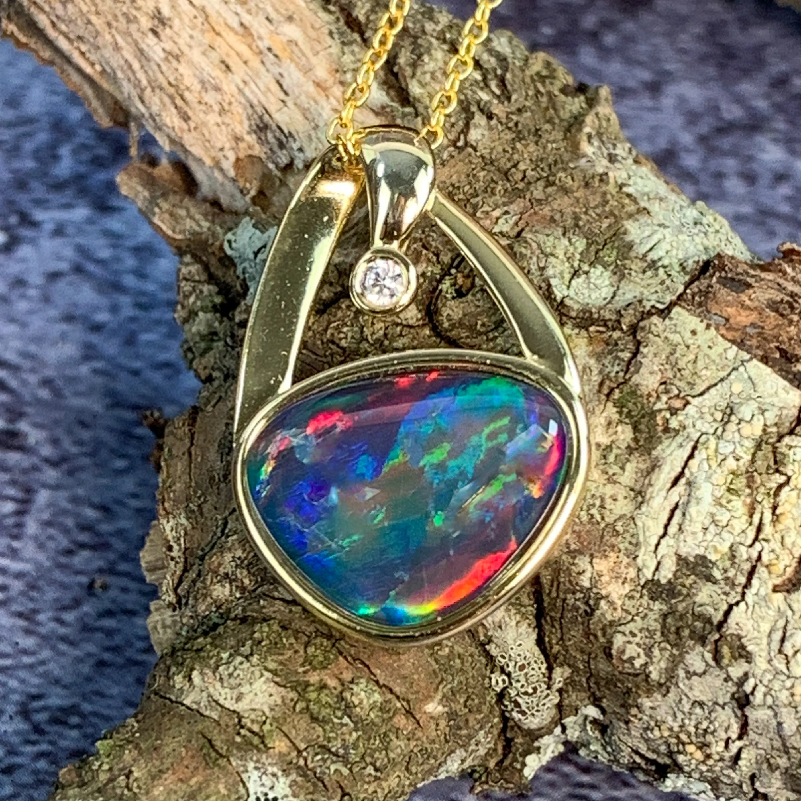 Gold plated silver Opal triplet freeform 11x14mm pendant