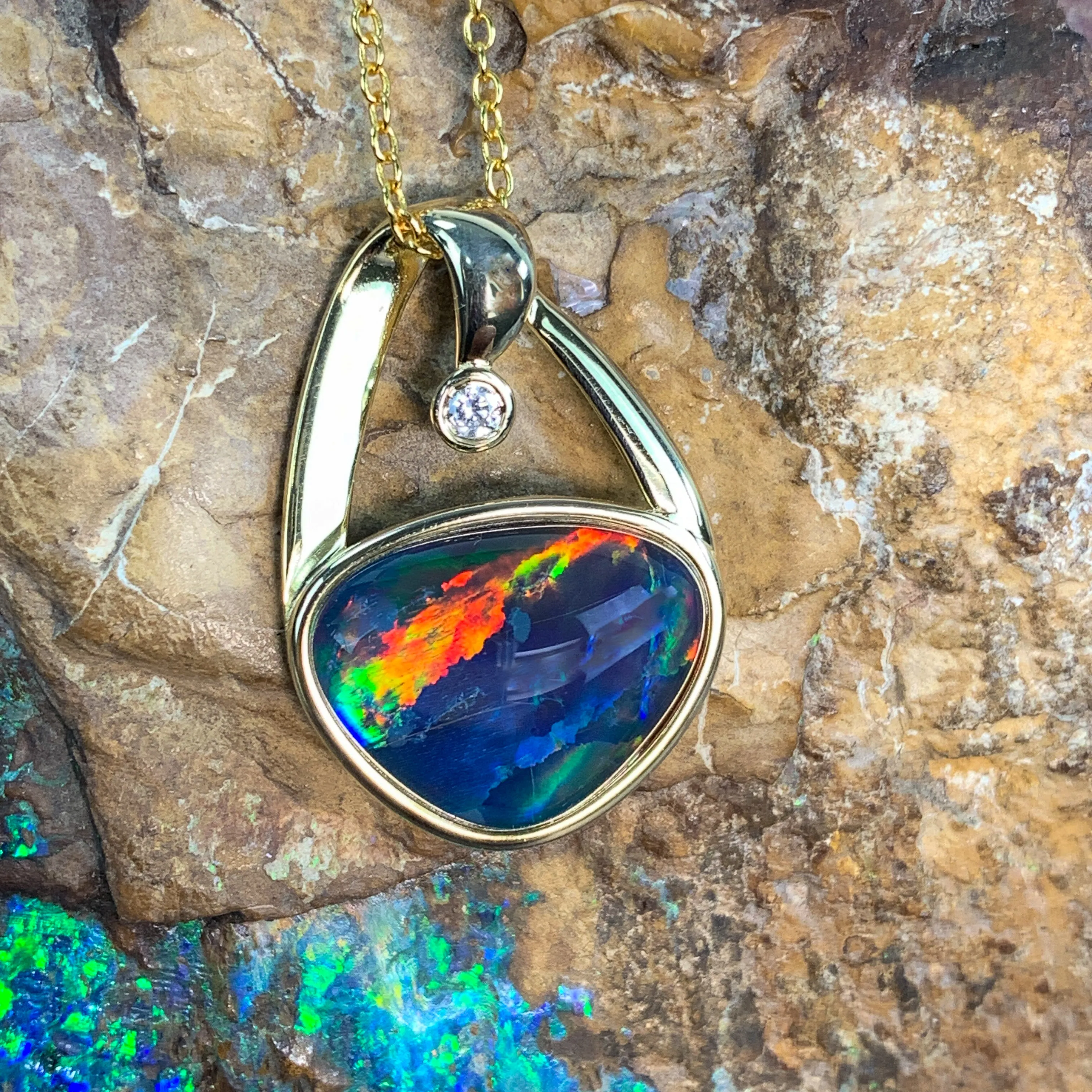 Gold plated silver Opal triplet freeform 11x14mm pendant