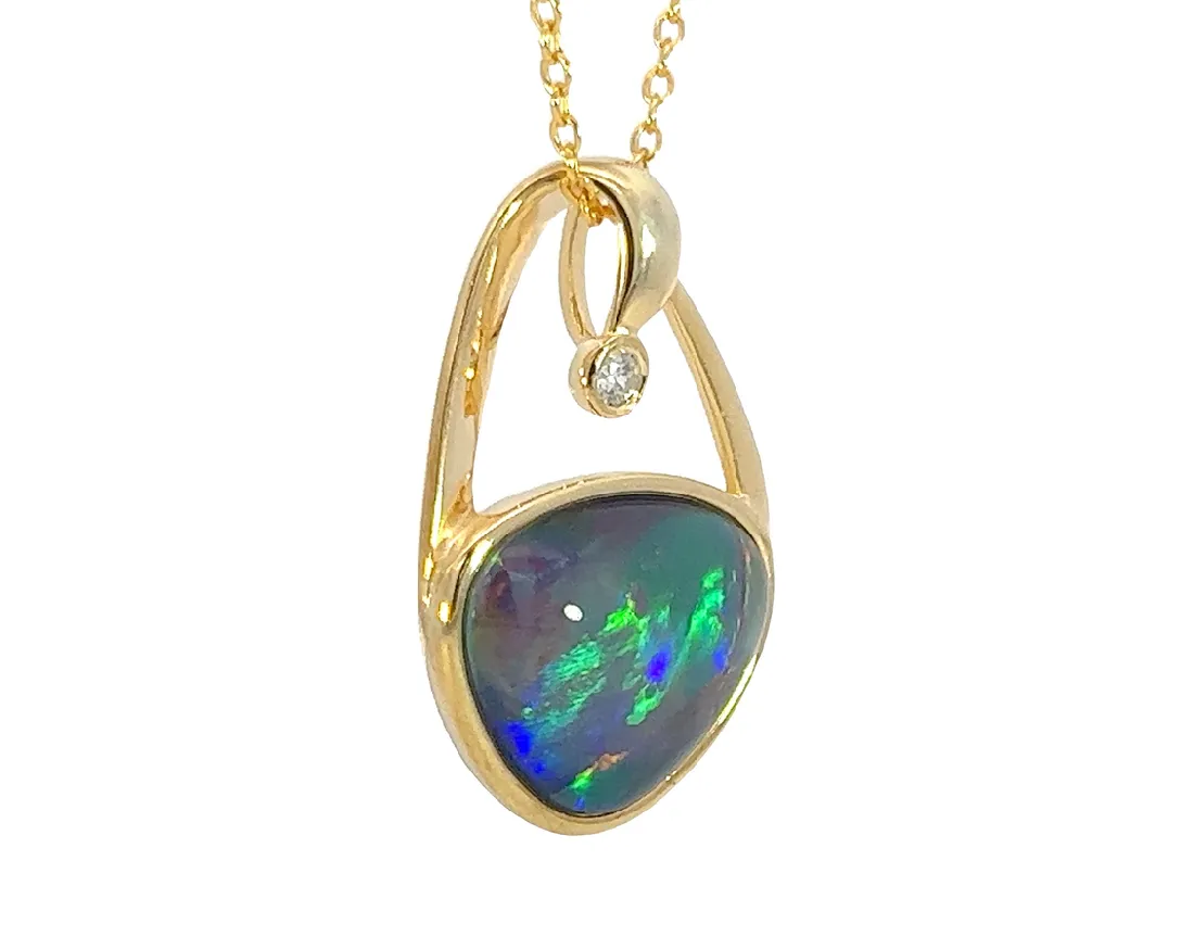 Gold plated silver Opal triplet freeform 11x14mm pendant