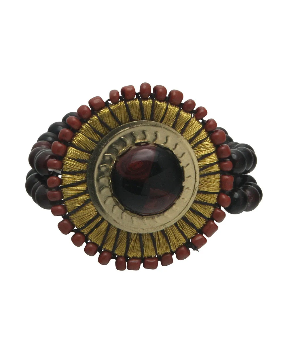 Golden Medallion Beaded Stretch Bracelet, India