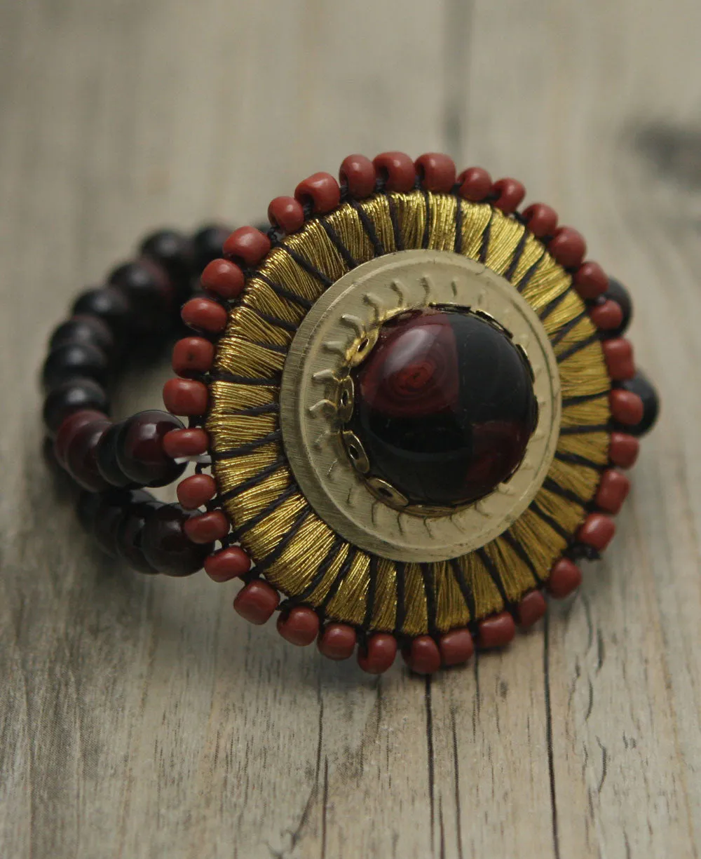 Golden Medallion Beaded Stretch Bracelet, India