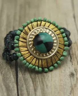 Golden Medallion Beaded Stretch Bracelet, India