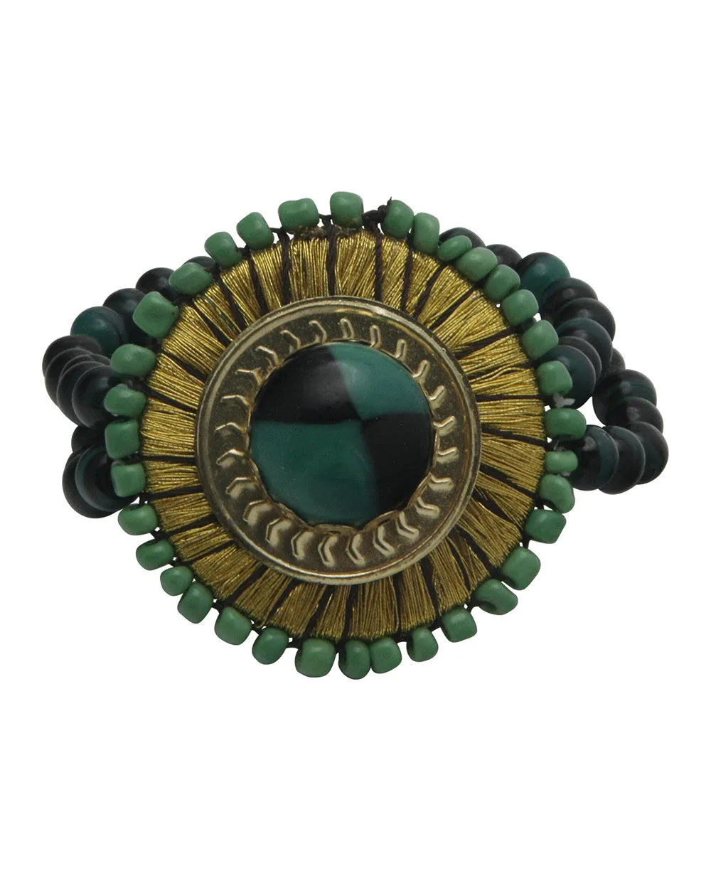 Golden Medallion Beaded Stretch Bracelet, India