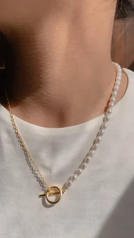 Half & Half Pearl & Paperclip Chain Necklace