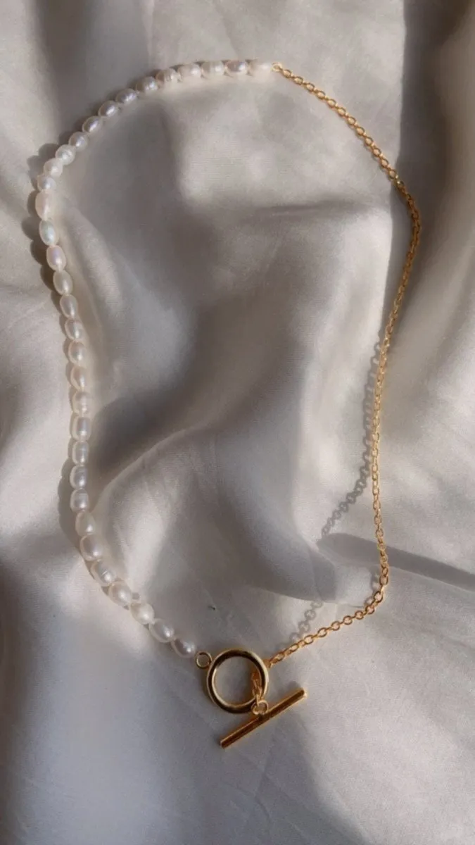 Half & Half Pearl & Paperclip Chain Necklace
