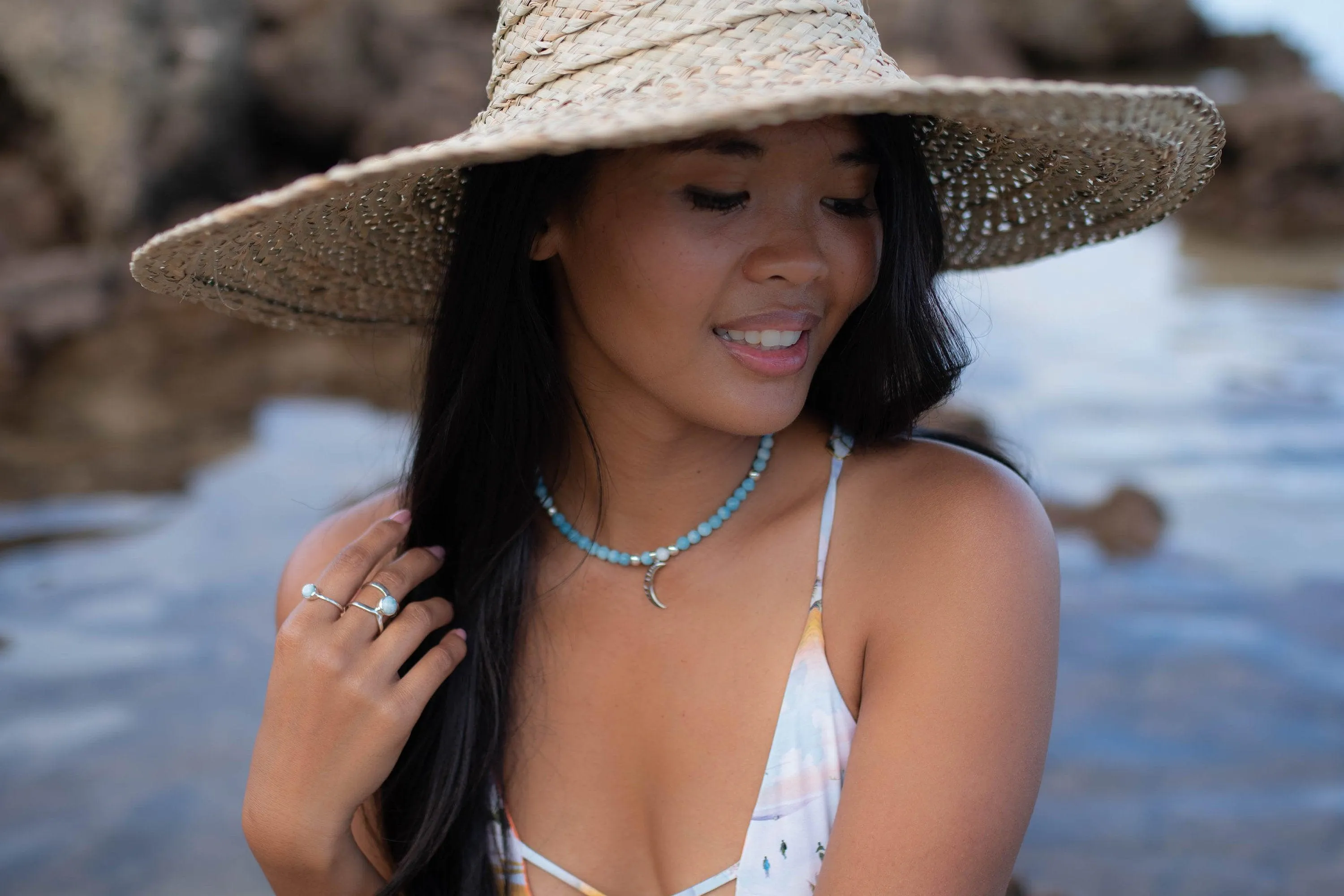 Half Moon Larimar necklace~ Sterling Silver 925