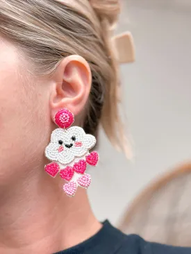 Happy Cloud Beaded Hearts Dangle Earrings