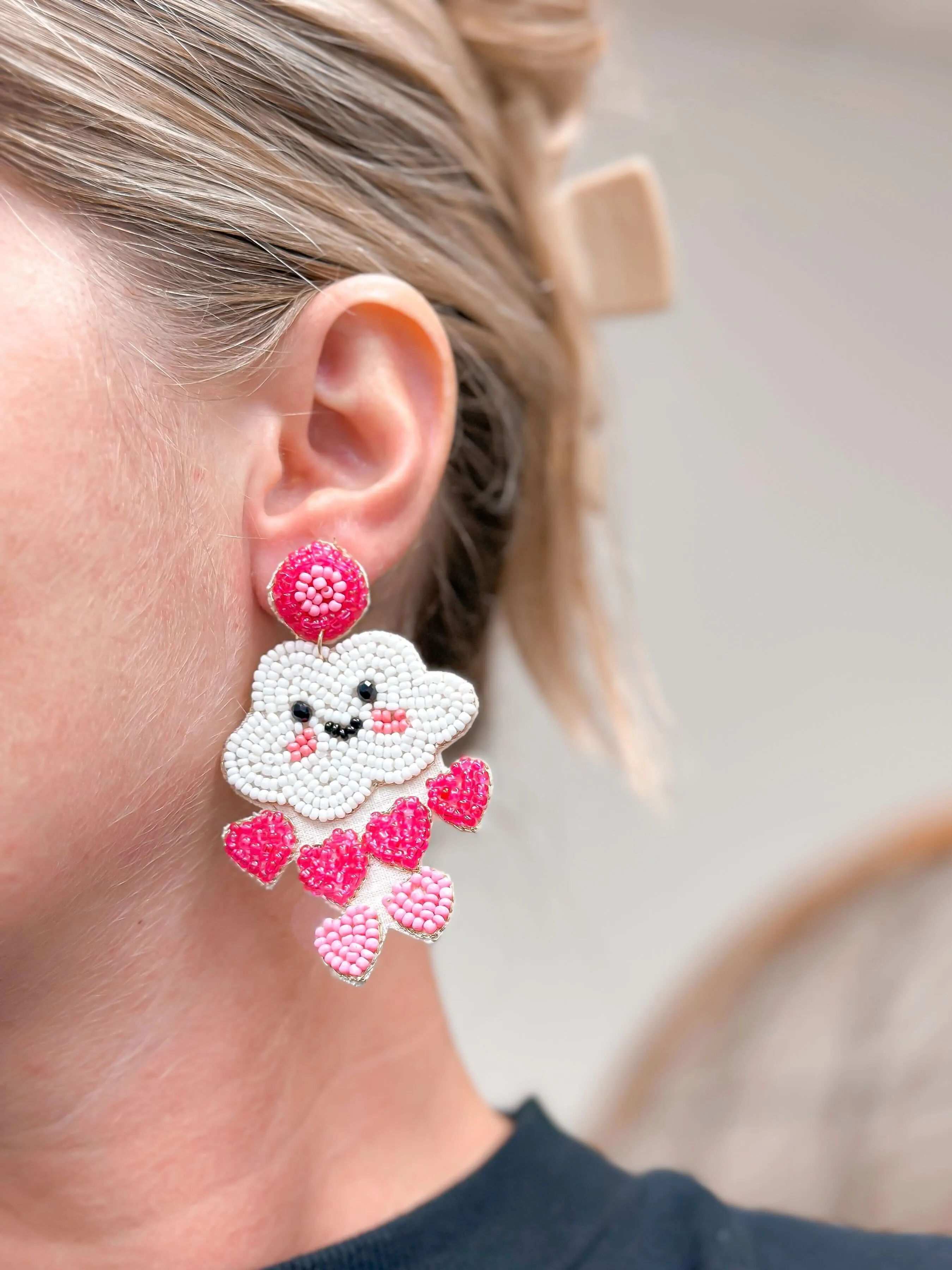 Happy Cloud Beaded Hearts Dangle Earrings