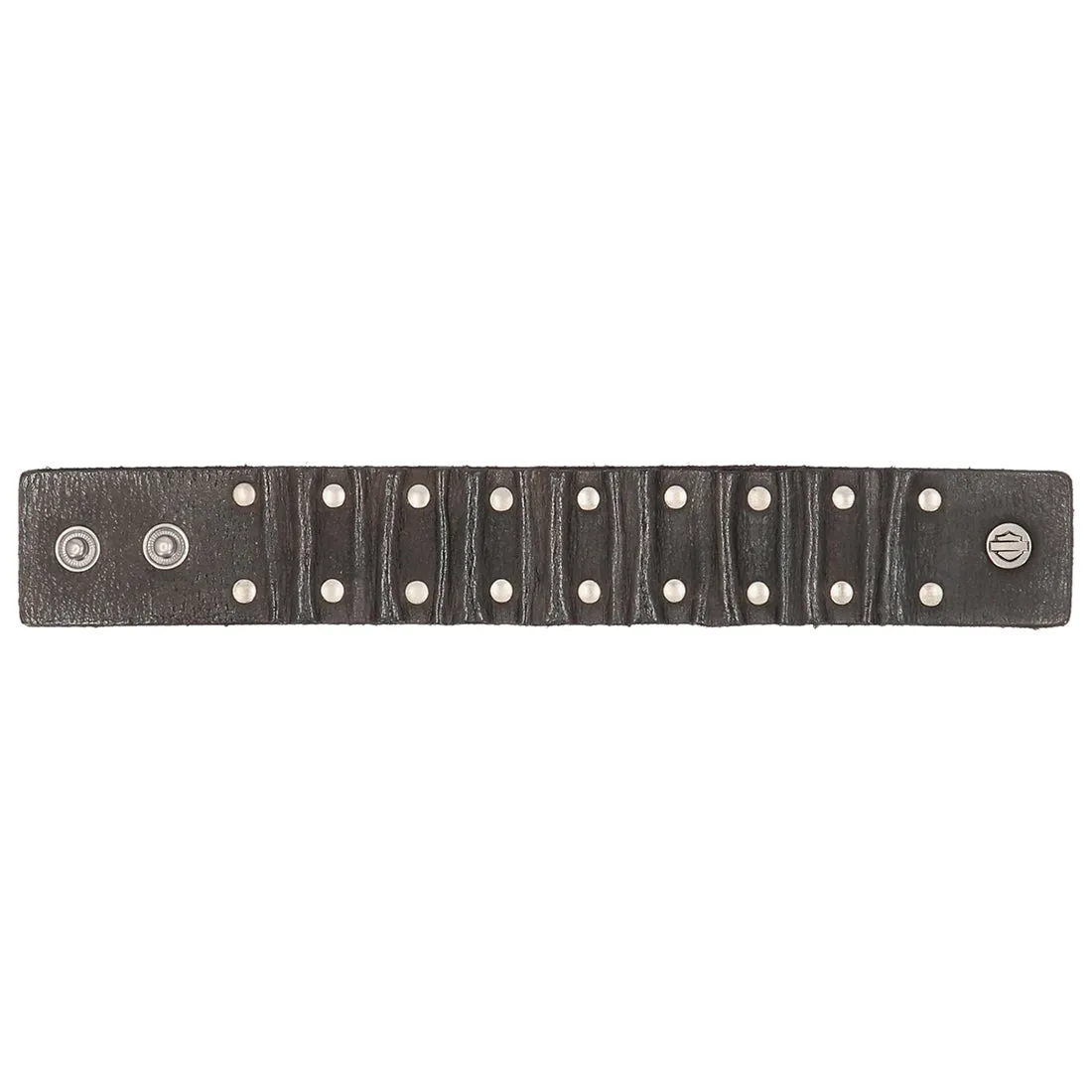 Harley-Davidson Men's Ribbed Studded Leather Cuff Bracelet Adjustable Wristband, Black MAU606/08