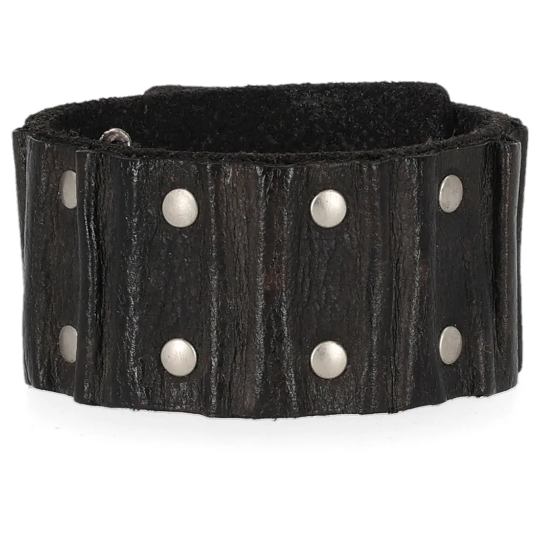 Harley-Davidson Men's Ribbed Studded Leather Cuff Bracelet Adjustable Wristband, Black MAU606/08