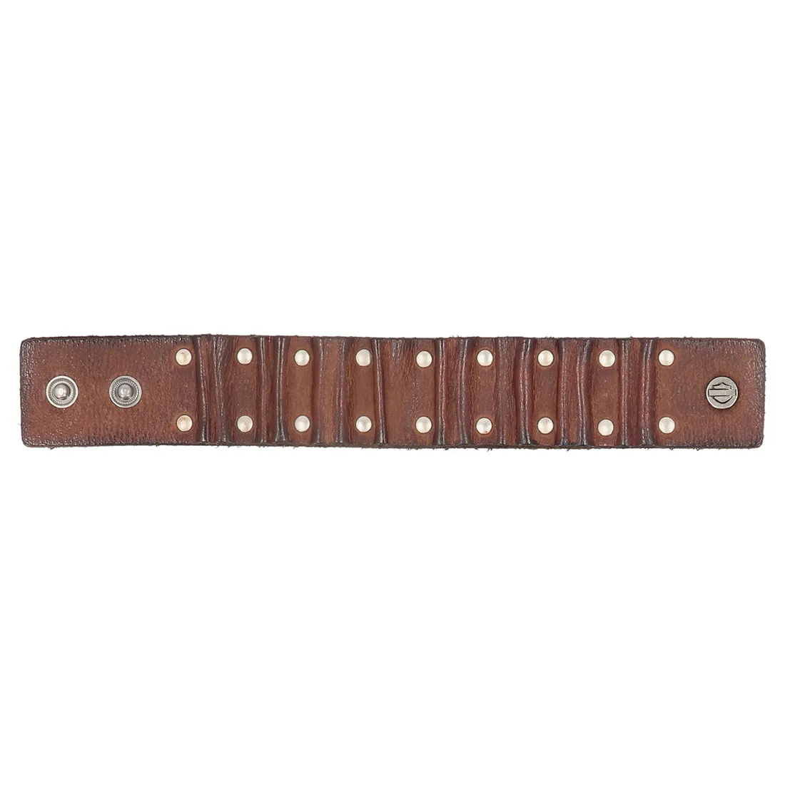 Harley-Davidson Men's Ribbed Studded Leather Cuff Bracelet Adjustable Wristband, Brown MAU606/01