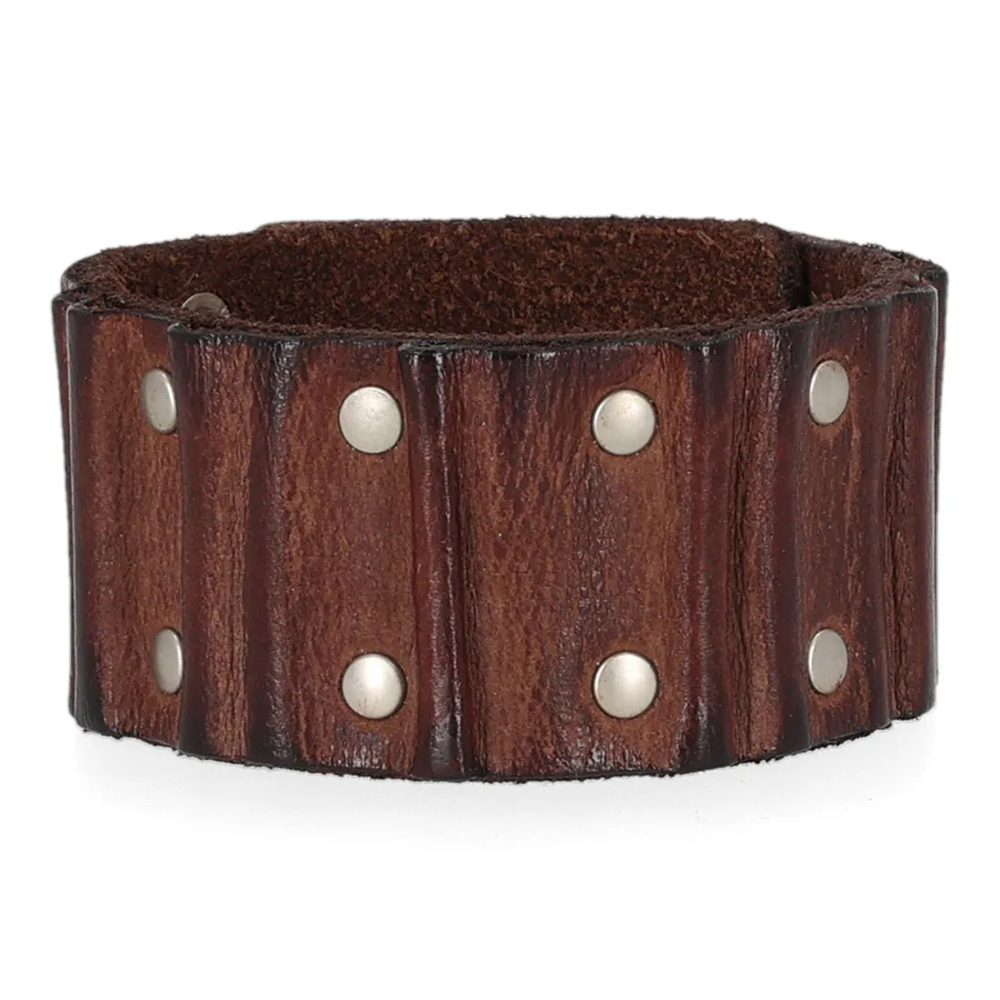 Harley-Davidson Men's Ribbed Studded Leather Cuff Bracelet Adjustable Wristband, Brown MAU606/01