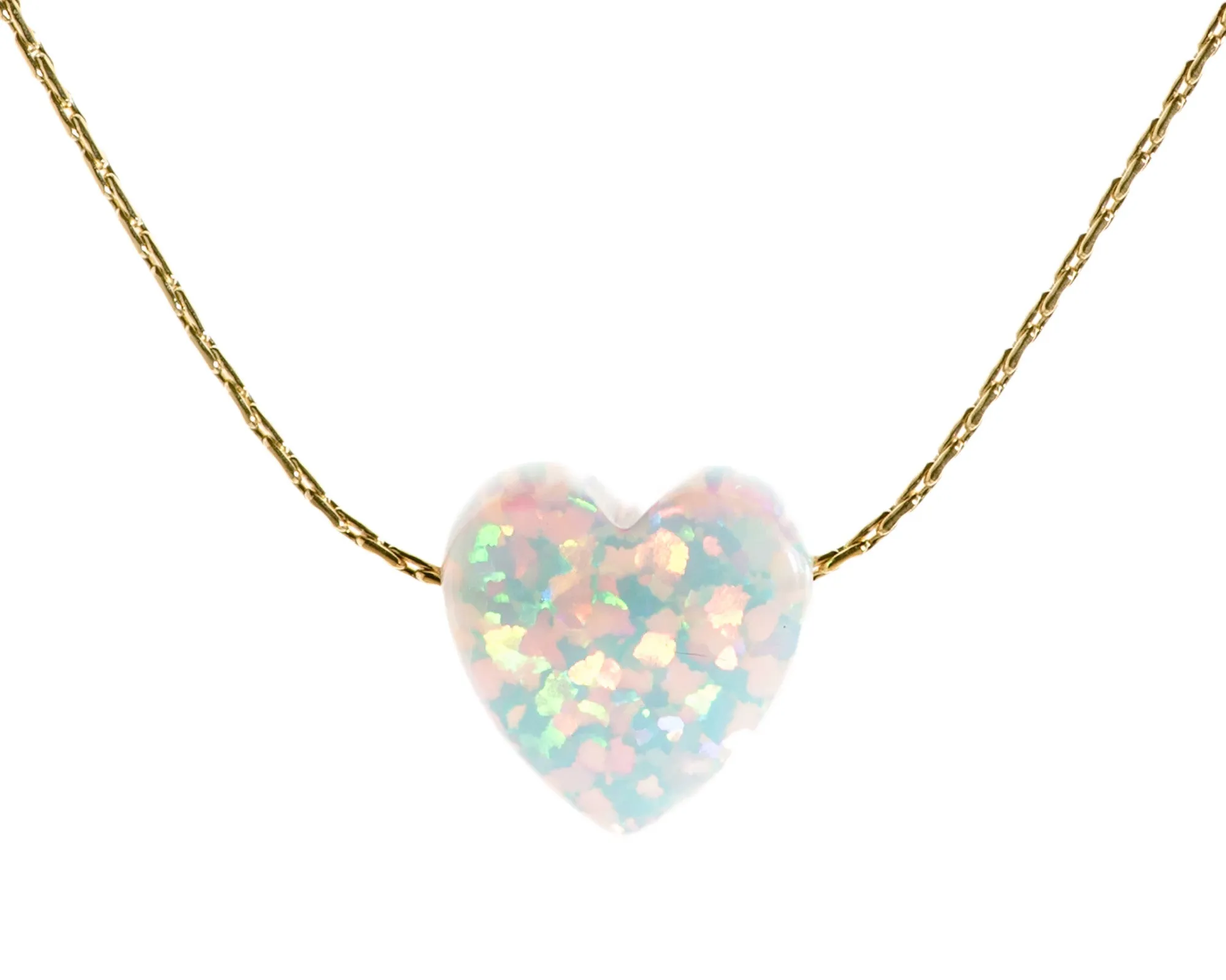 Heart White Opal Charm 14k Gold Filled Necklace