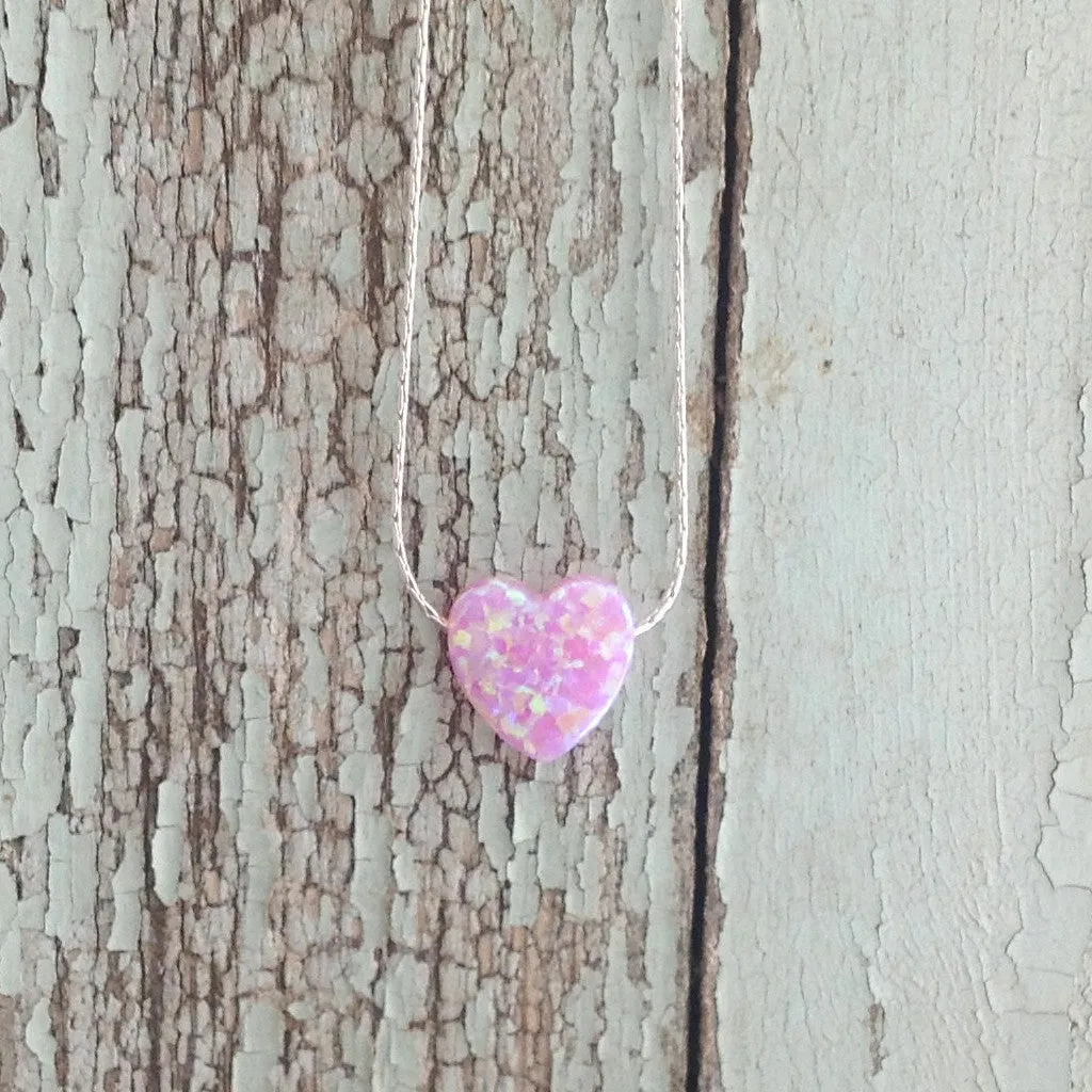 Heart White Opal Charm 14k Gold Filled Necklace