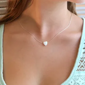 Heart White Opal Charm 14k Gold Filled Necklace