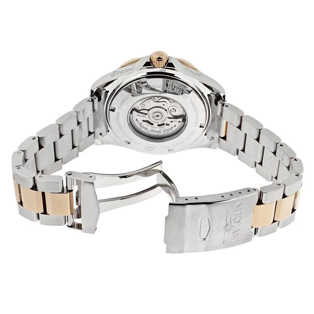 Invicta 13707 Men's Grand Diver White Dial Two Tone Rose Gold Plated Steel Bracelet Automatic Dive Watch