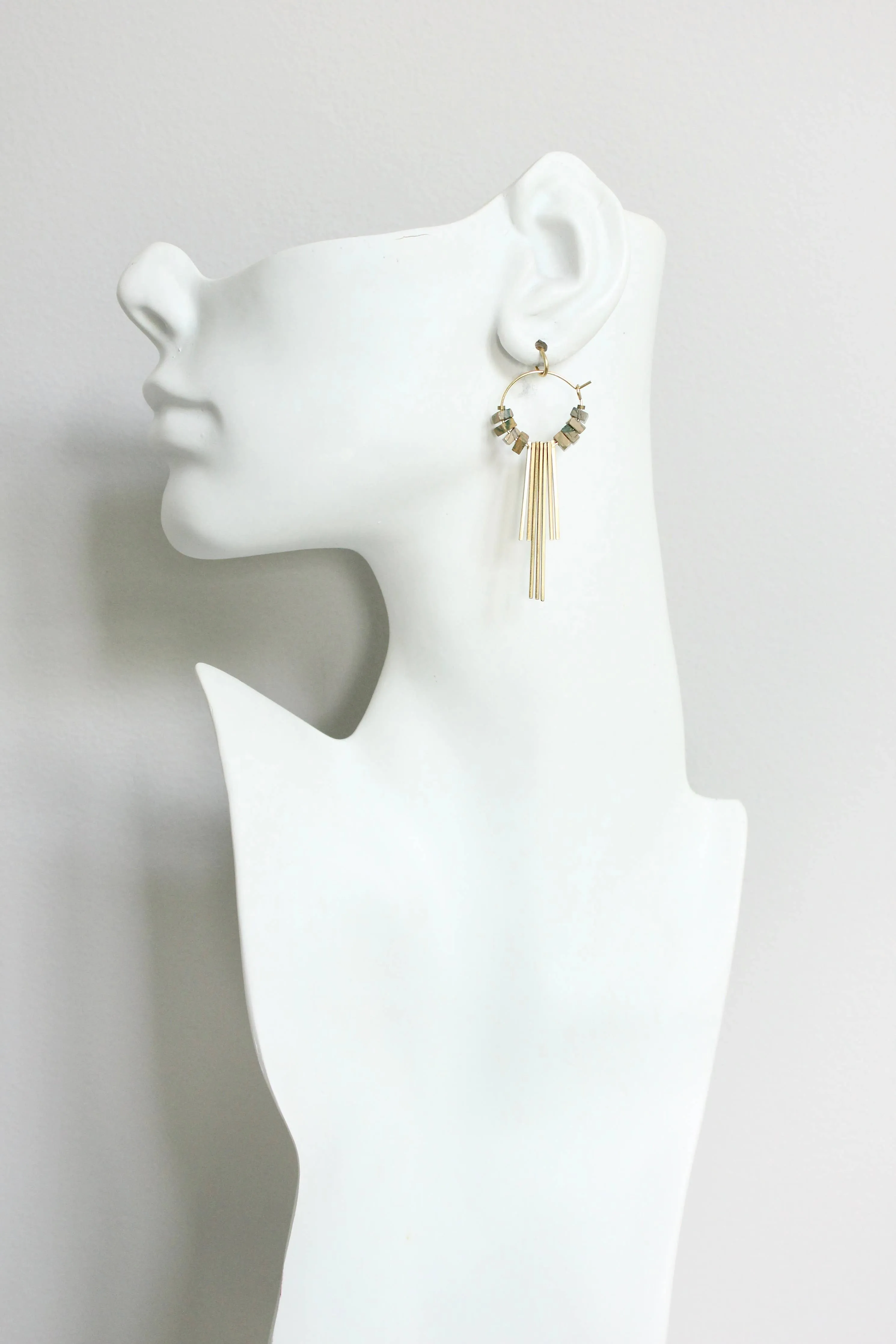 Jasper and brass geometric hoop earrings
