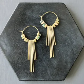 Jasper and brass geometric hoop earrings