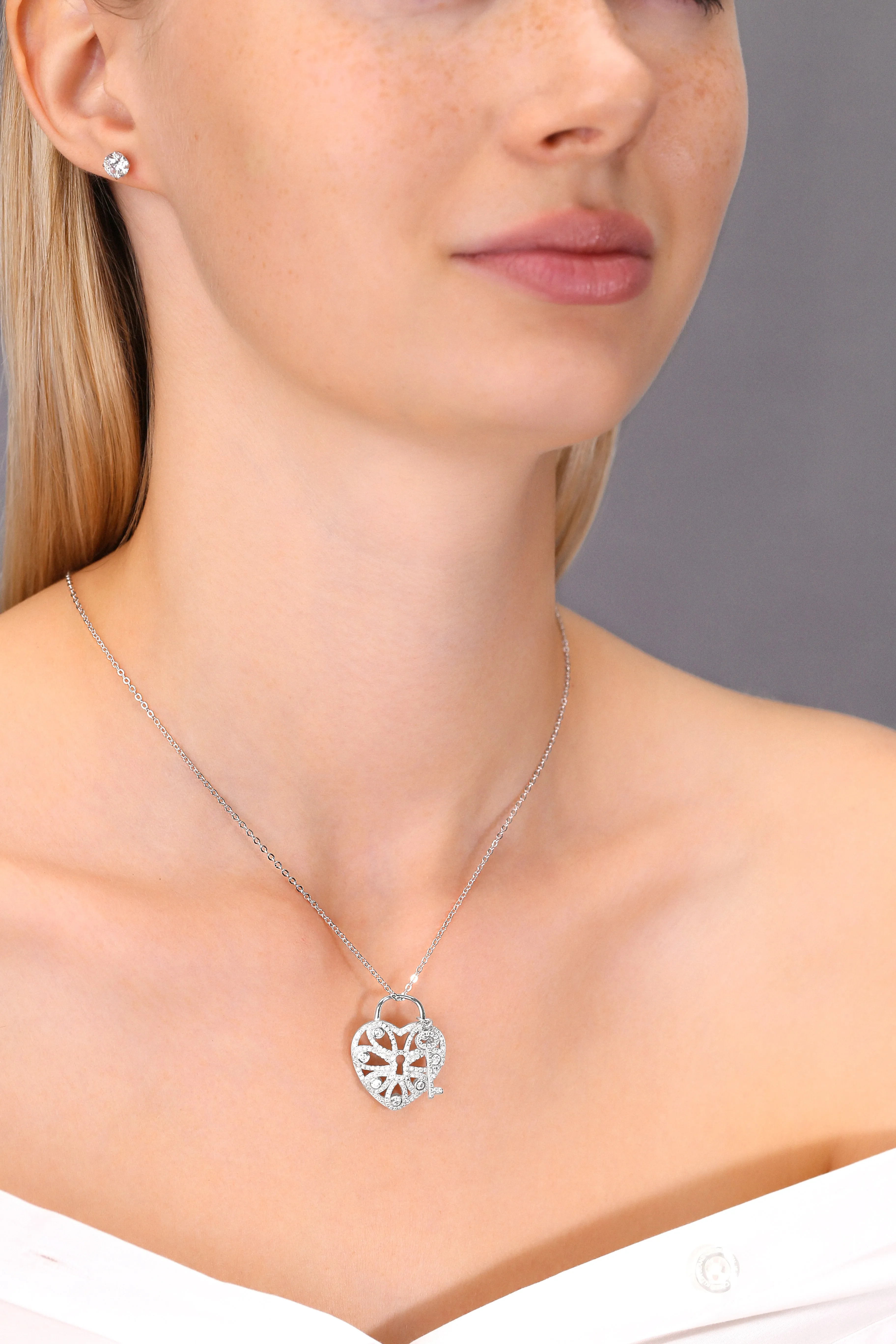 Key to My Heart Charm Necklace in Sterling Silver