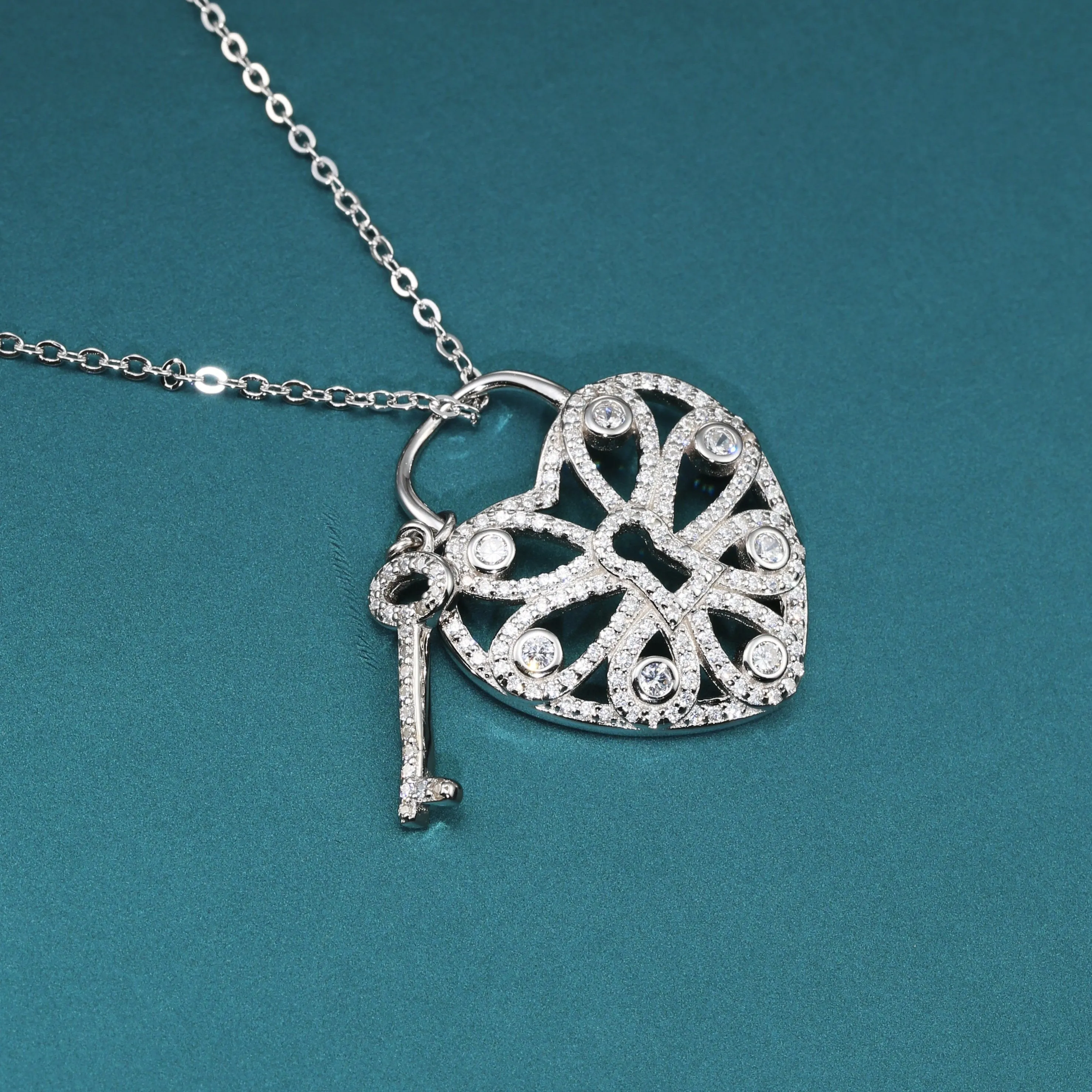 Key to My Heart Charm Necklace in Sterling Silver