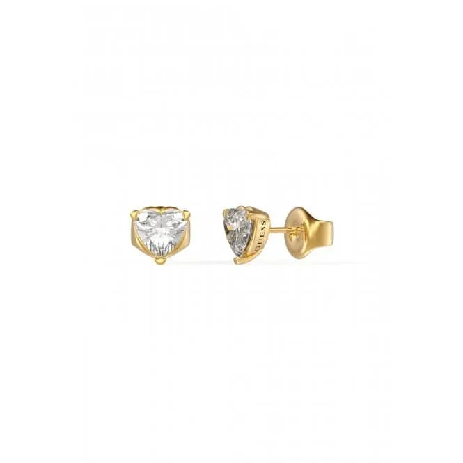 Ladies Gold Plated 7mm Clear Solitaire Heart Stud Earrings UBE02172YG