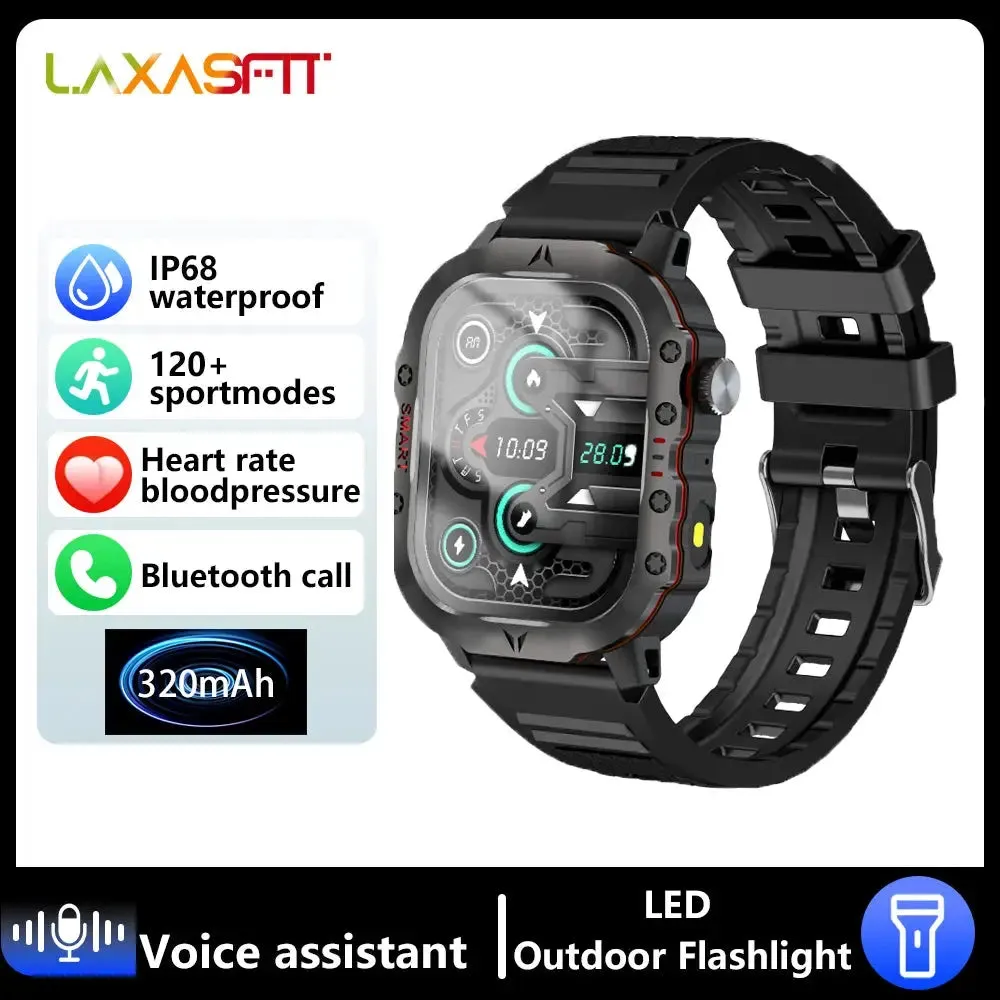 LAXASFIT 2024 NEW Outdoor Sports Smart Watch Military Grade Rugged 100  Sports Mode Bluetooth Talk LED Flashlight Smart Watch
