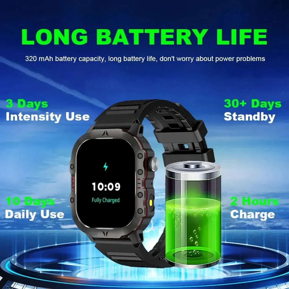 LAXASFIT 2024 NEW Outdoor Sports Smart Watch Military Grade Rugged 100  Sports Mode Bluetooth Talk LED Flashlight Smart Watch