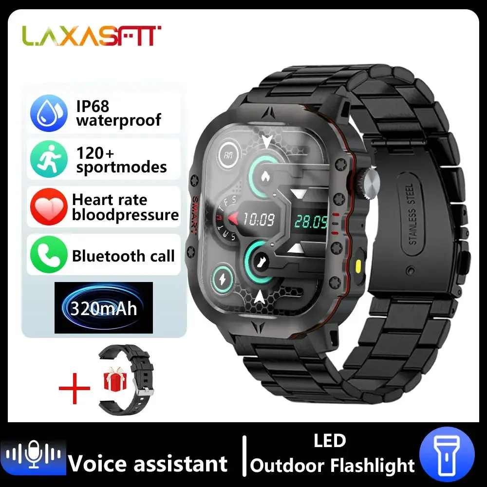 LAXASFIT 2024 NEW Outdoor Sports Smart Watch Military Grade Rugged 100  Sports Mode Bluetooth Talk LED Flashlight Smart Watch