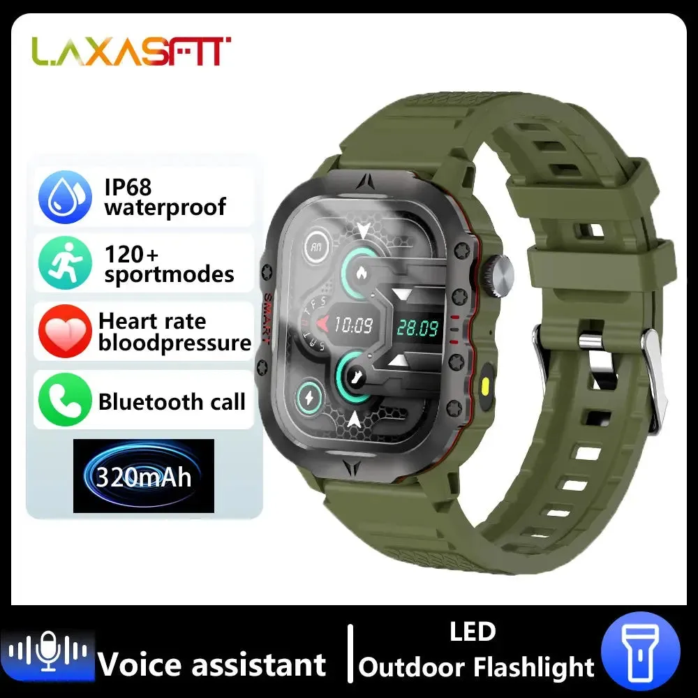 LAXASFIT 2024 NEW Outdoor Sports Smart Watch Military Grade Rugged 100  Sports Mode Bluetooth Talk LED Flashlight Smart Watch